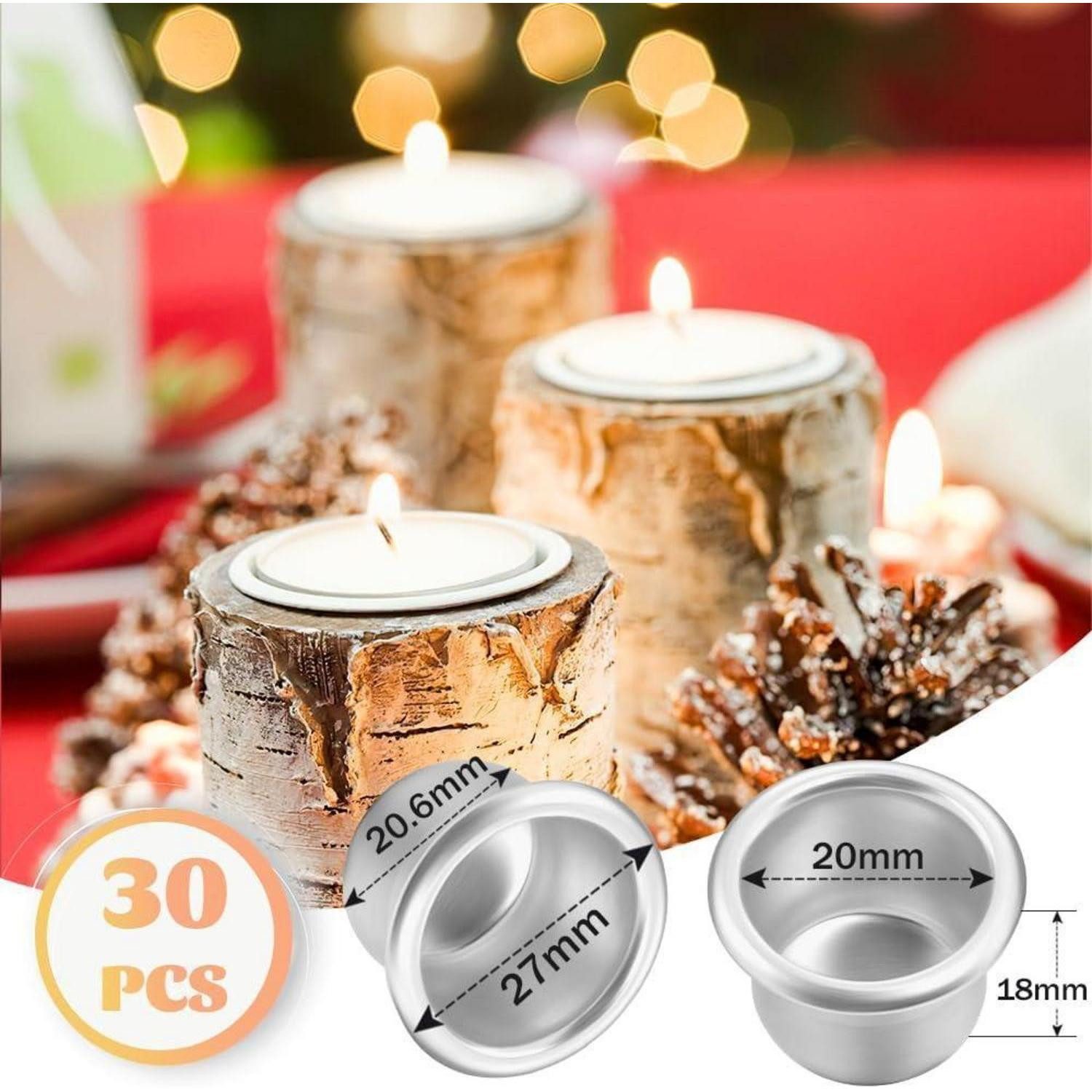 LuxusKollektion Kerzentülle Kerzenhalter Kerzentüllen Metall 20mm Stabkerzen 30 Stück Silber