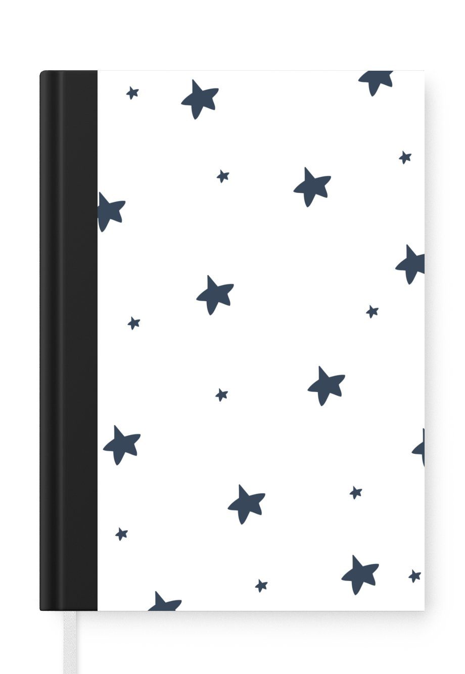 MuchoWow Notizbuch Illustration mit einem Muster aus dunkelgrauen Sternen auf weißem, Journal, Merkzettel, Tagebuch, Notizheft, A5, 98 Seiten, Haushaltsbuch