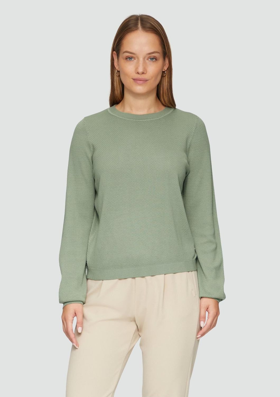 QS Rundhalspullover Basic (1-tlg) Rundhals-Ausschnitt, Ballonärmel, Waffel- günstig online kaufen