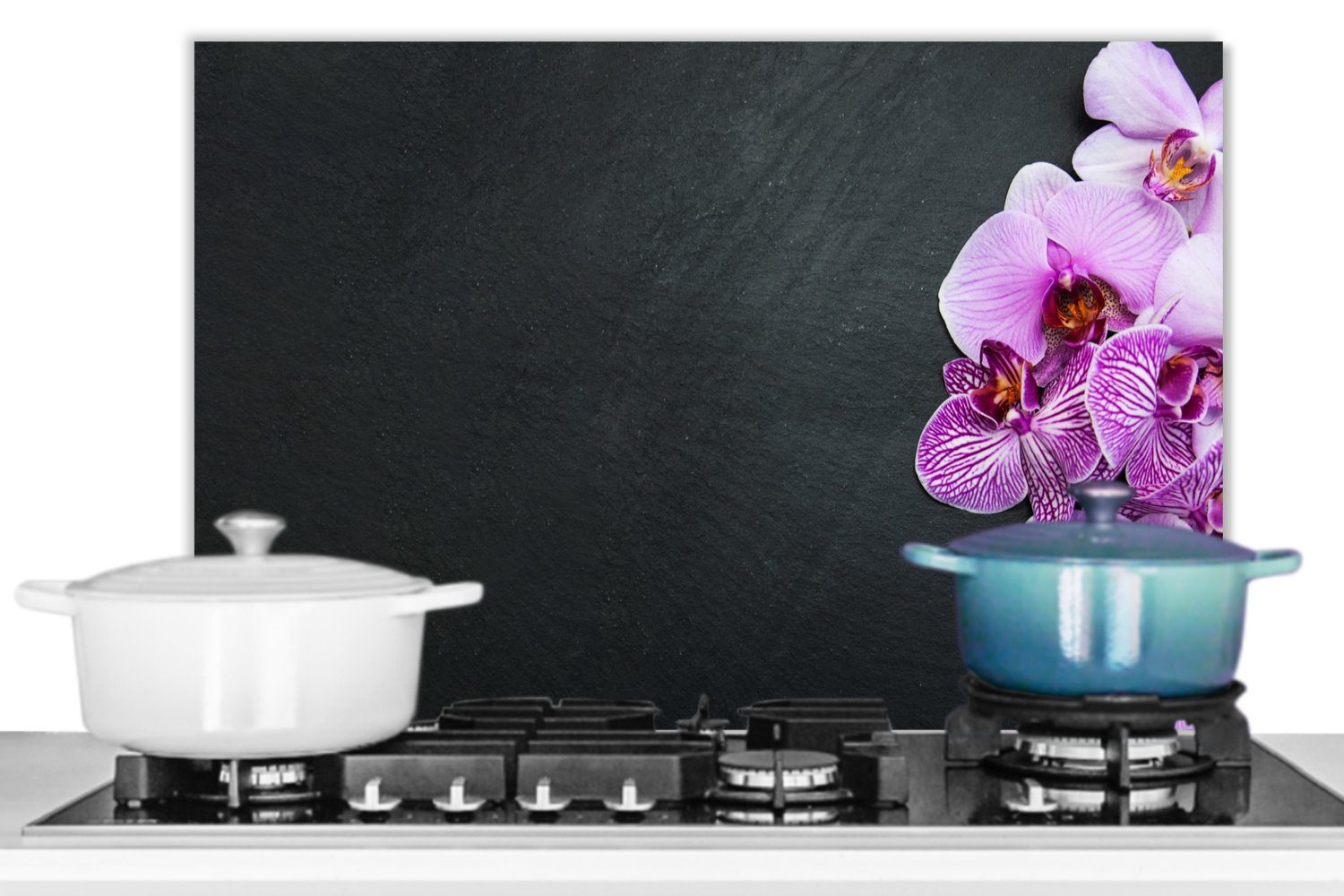 - - 60x40 Flora, aus Herdblende Orchidee Rosa Wandschutz, Blumen küchen (1-tlg), MuchoWow Küchenrückwand - Temperaturbeständig cm,