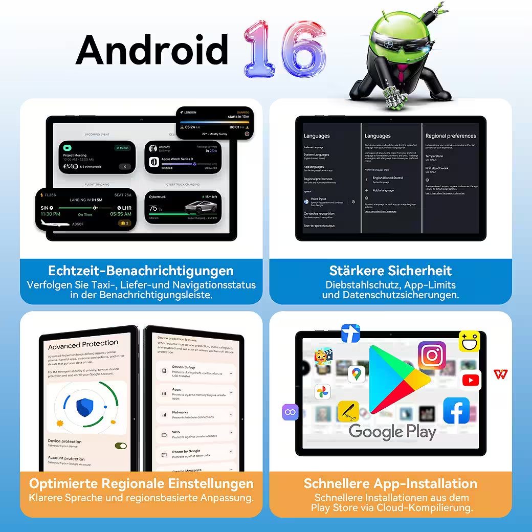 Zenva T90 11'' Android 16 8000mAh Tablet 24GB+128GB mit Zubehör Tablet (11", 128 GB, Android16, Android 16, 8000mAh, Gemini AI, mit Tastatur/Hülle/Maus)