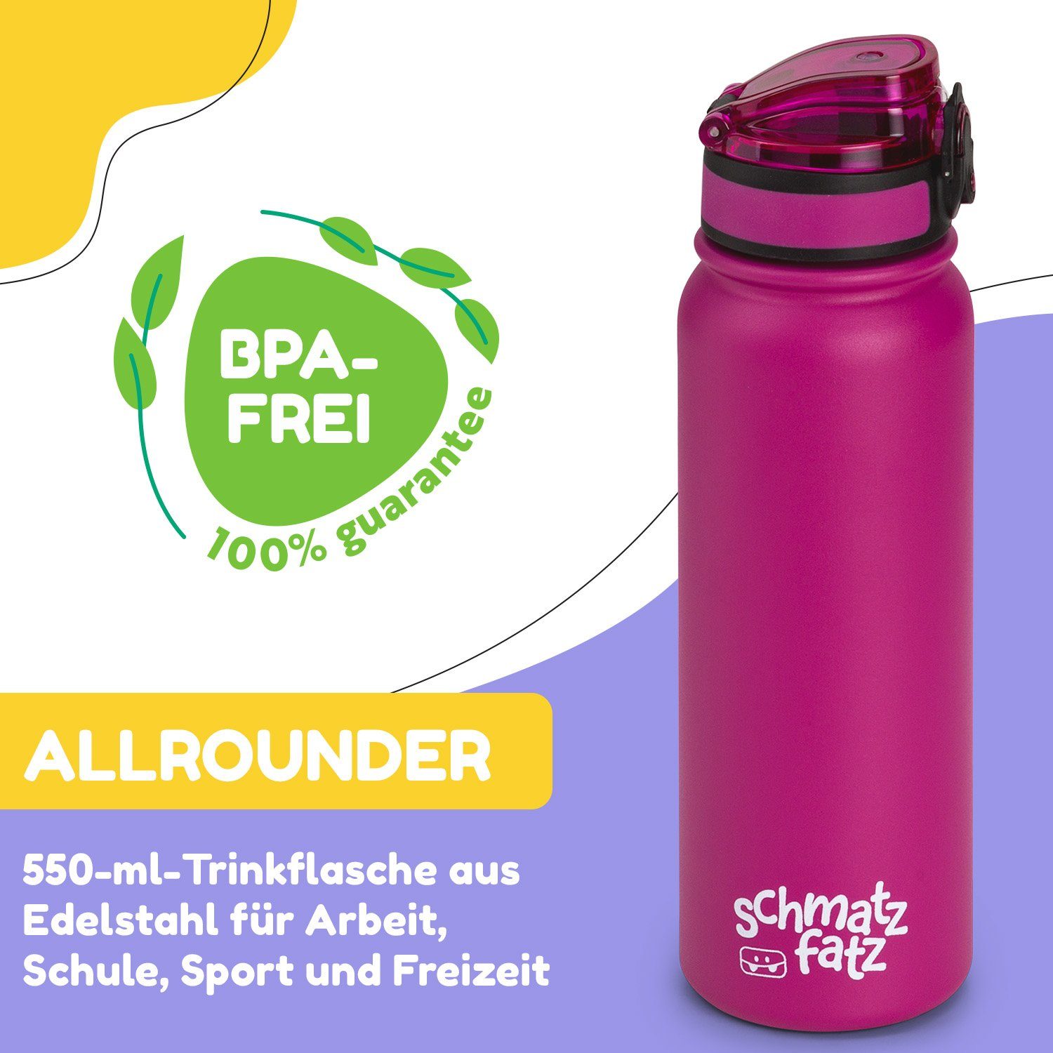 Klarstein Trinkflasche Wakaba Thermosflasche Violett Kindergarten ml Schule Sport Outdoor Kinderflasche 550ml, 550