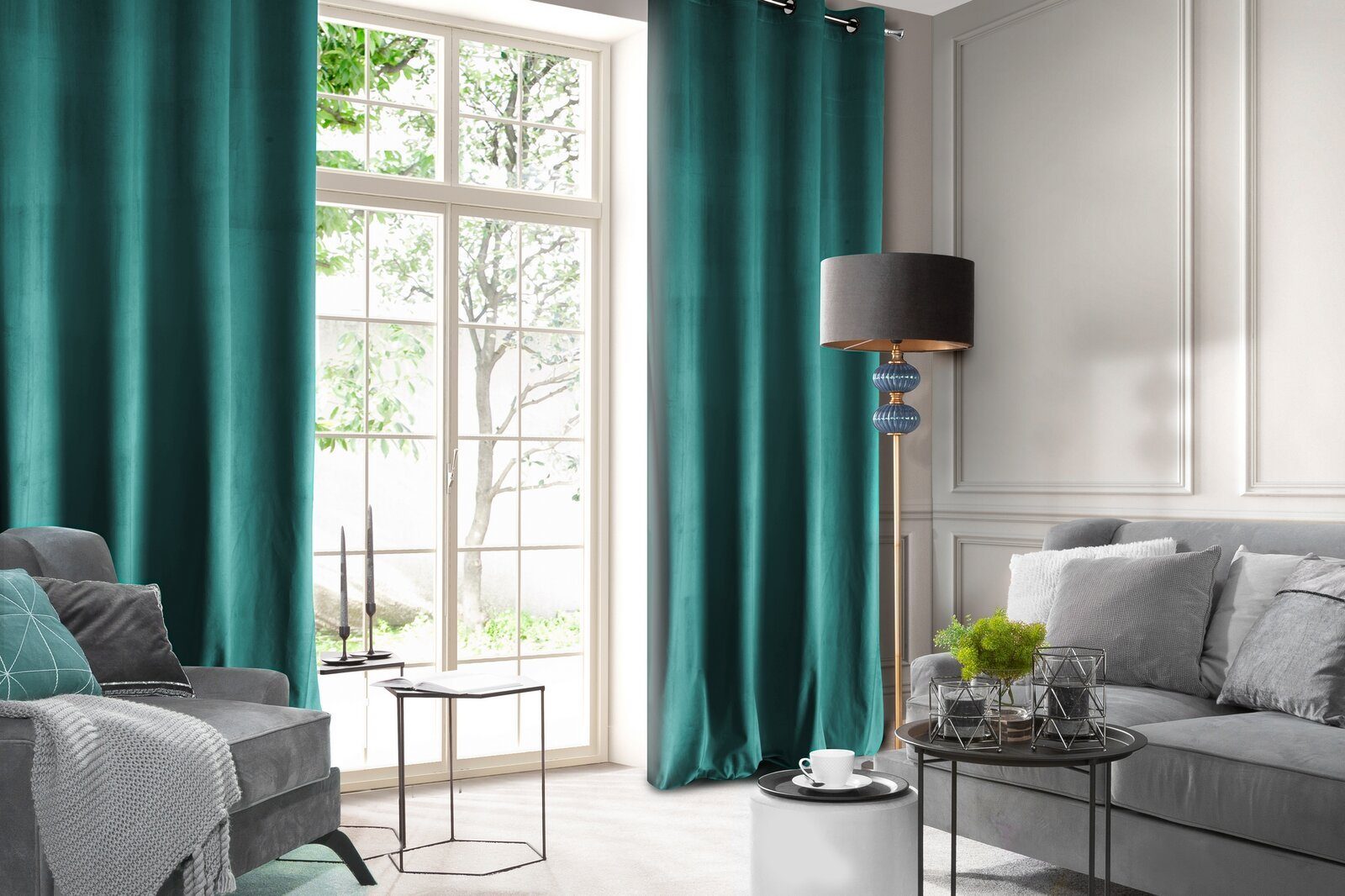 Design91 Vorhang Samtvorhänge 140x250 cm (1 St), Ösen, blickdicht, Samt, Wohnzimmer