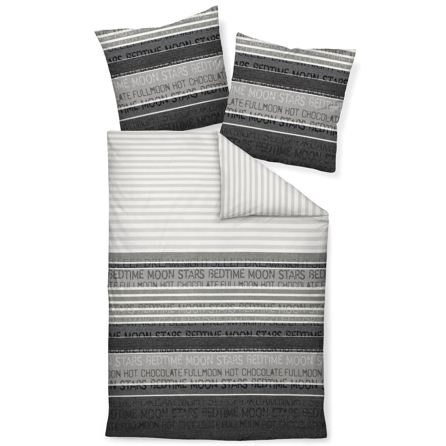 Janine Bettwäsche Janine Feinbiber Bettwäsche Davos 6481-08 Streifen Platin Grau 155x220, 2 teilig