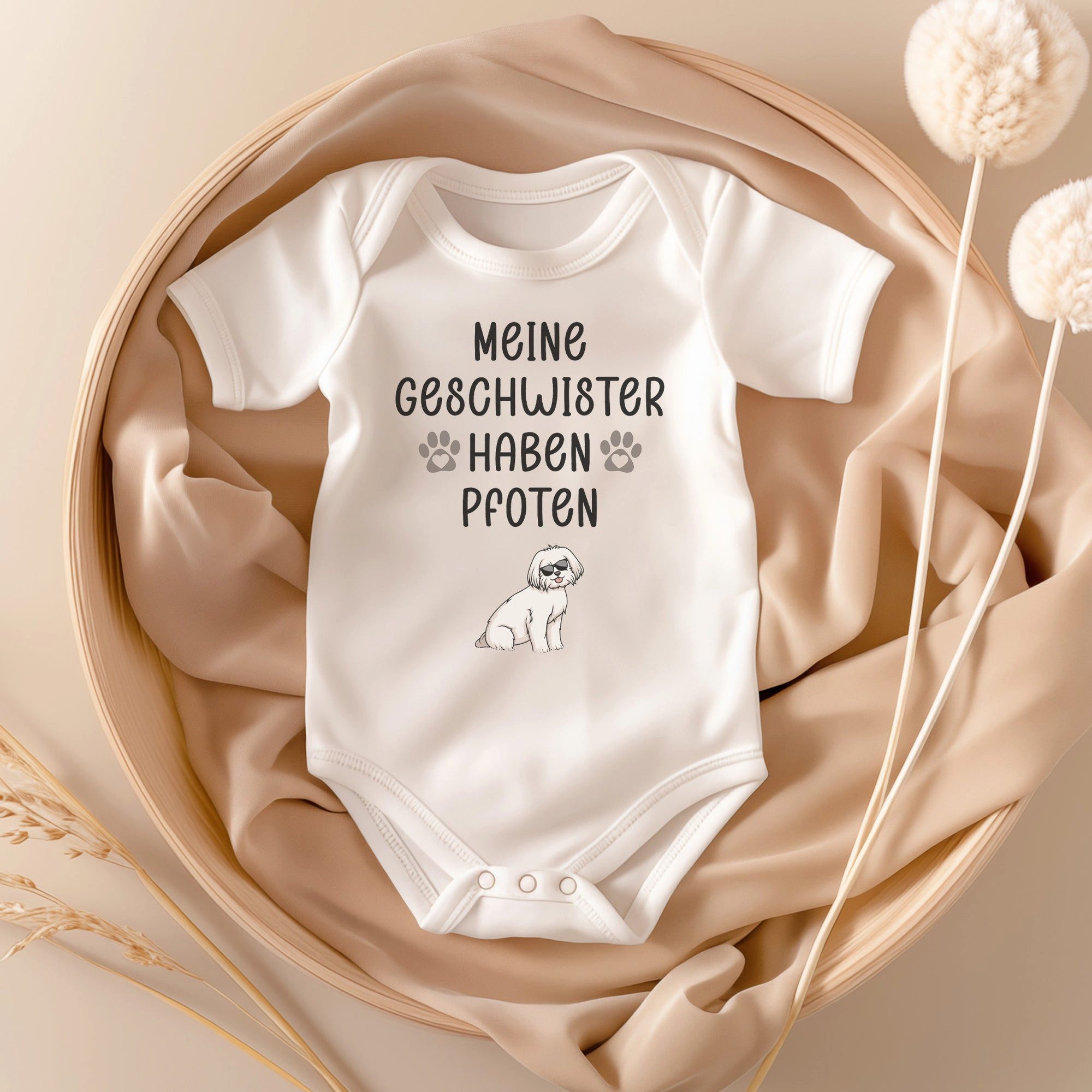 22Feels Kurzarmbody Bio Unisex Babybody Weiß Malteser Geschwister Geschenk Taufe BIO-Baumwolle - In Deutschland Bedruckt - Niedlicher Print