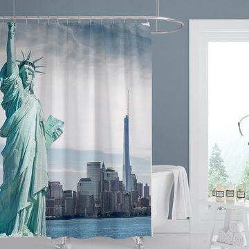 Ekershop Duschvorhang Textil Digitaldruck FREIHEITSSTATUE New YORK für Duschstange Breite 240 cm (inkl. Ringe), Höhe 200 cm, wasserabweisend, waschbar, bügelbar