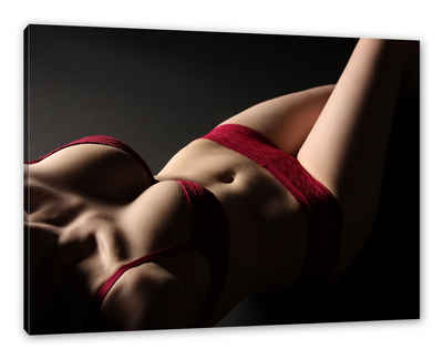 Pixxprint Leinwandbild Frauenkörper in sexy roter Unterwäsche, Frauenkörper in sexy roter Unterwäsche (1 St), Leinwandbild fertig bespannt, inkl. Zackenaufhänger