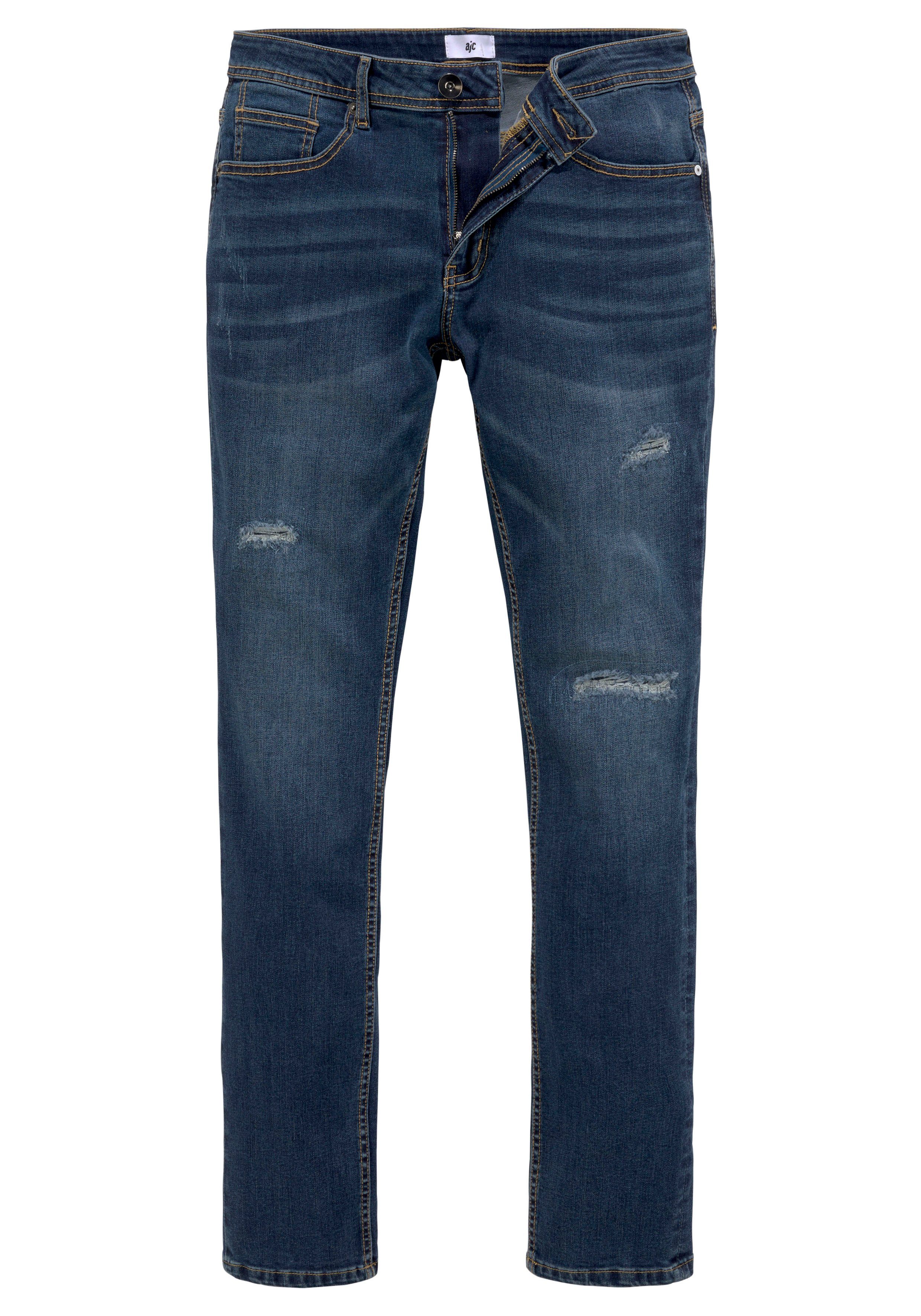 AJC Straight-Jeans mit an dark den Beinen Abriebeffekten blue
