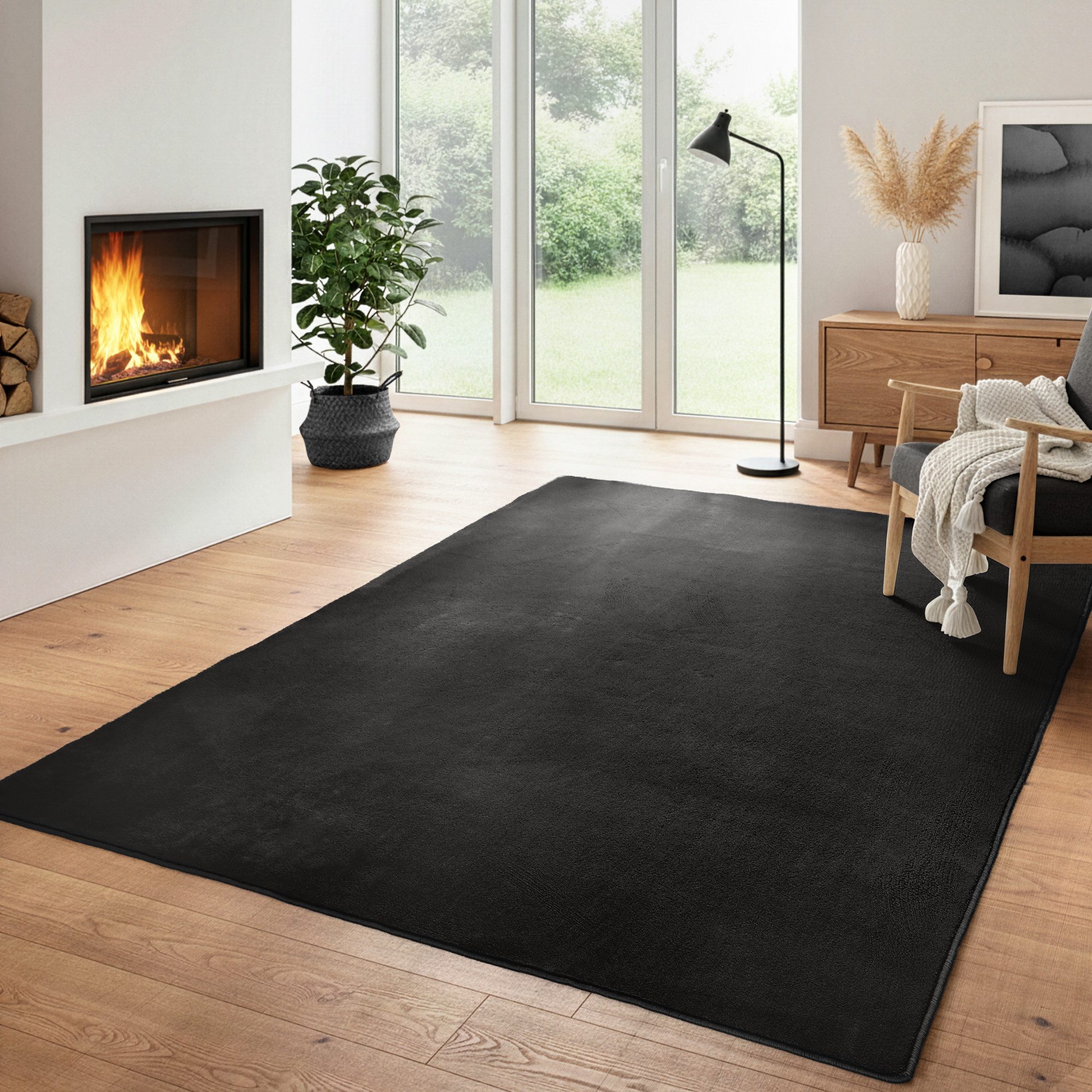 Carpettex Veloursteppich Unicolor - Einfarbig, Läufer, Höhe: 7 mm, Kurzflor Rund Teppich Anti-Rutsch Rückseite Waschbar Flauschiger