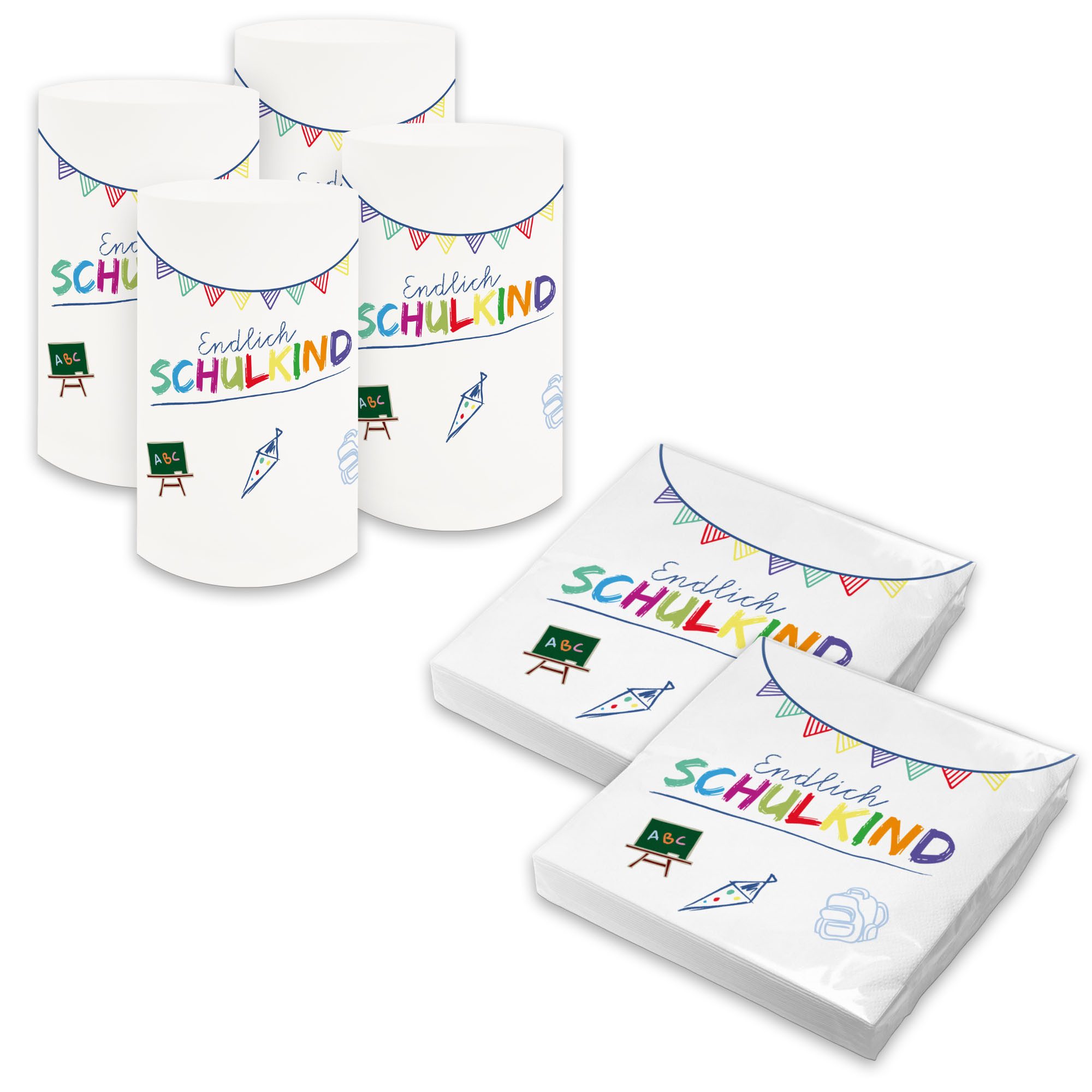 itenga Papierserviette itenga 6x Windlicht + 40x Servietten - Schulkind - weiß