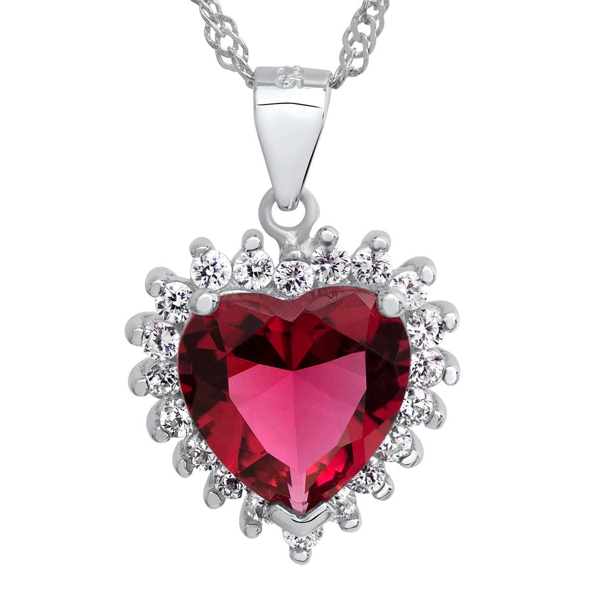 Schmuck-Elfe Kette mit Anhänger Ocean Heart Rubin, 925 Sterling Silber