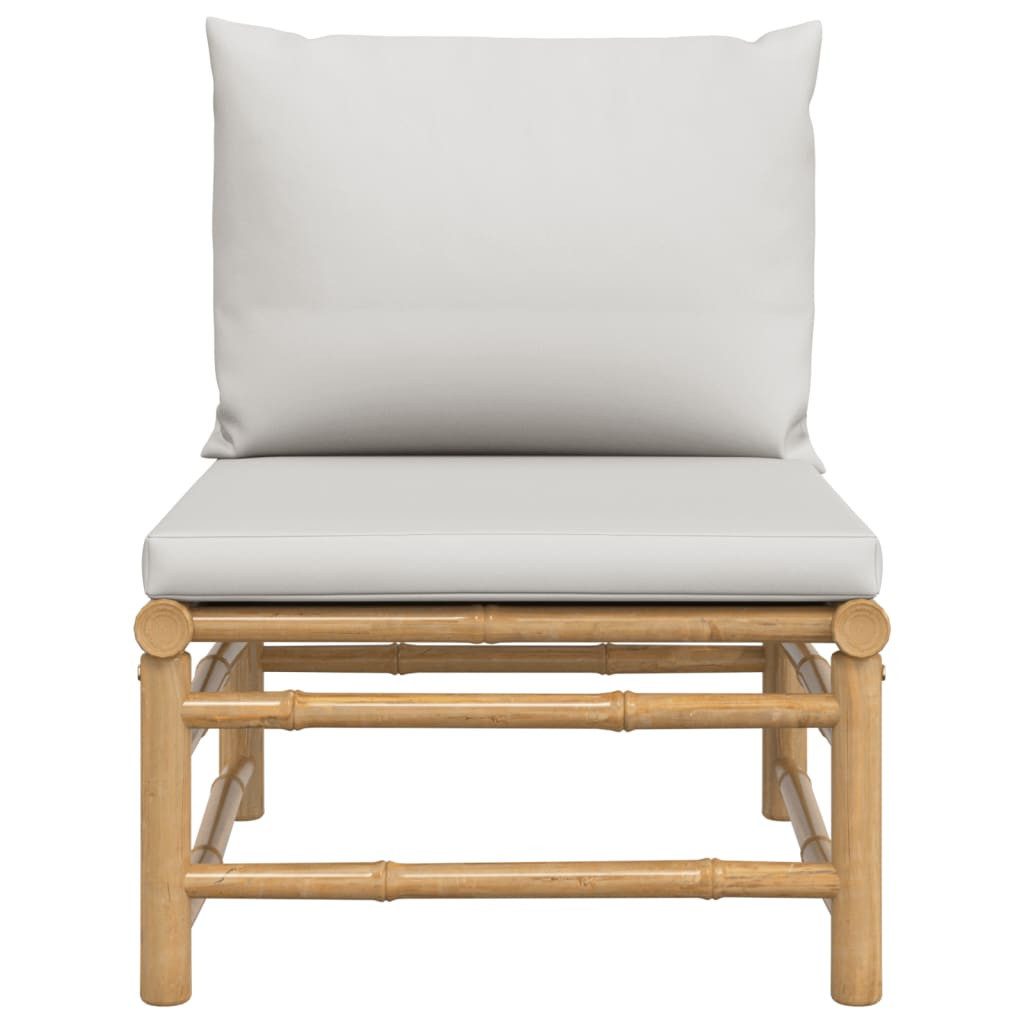 vidaXL Gartenlounge-Mittelteil, Garten-Mittelsofa mit Hellgrauen Kissen Bambus