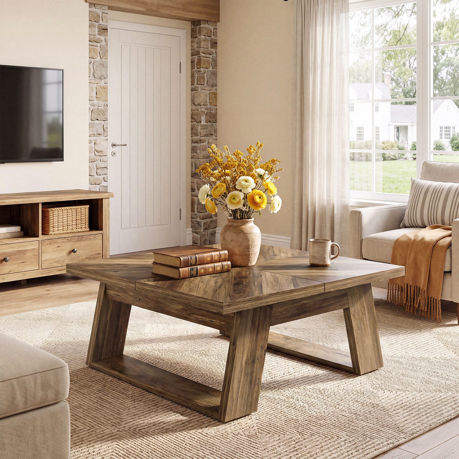 Tribesigns Couchtisch Quadratischer Couchtisch 100 cm, Wohnzimmertisch holz Beistelltisch