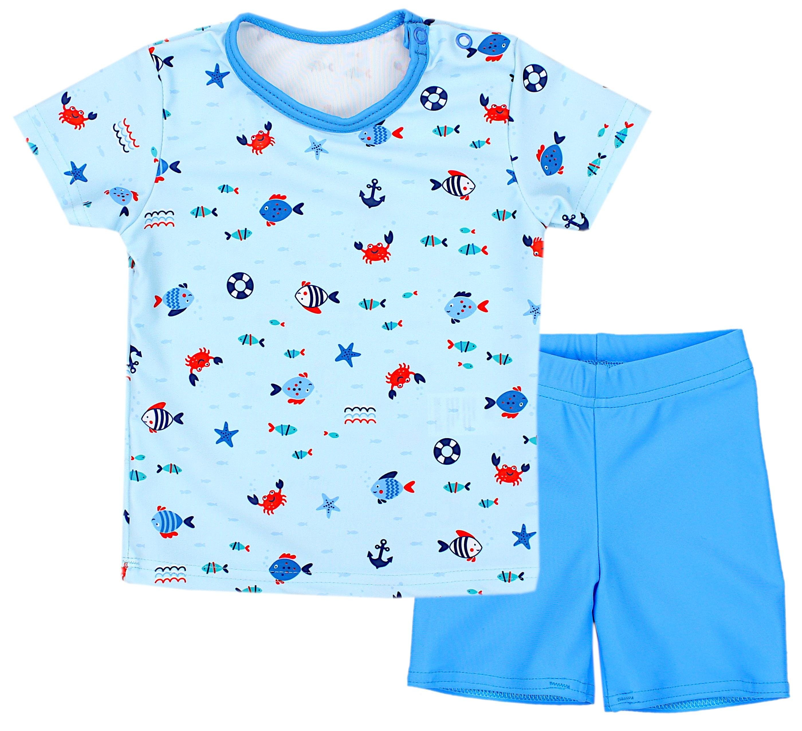 Aquarti Badeanzug Baby Jungen Zweiteiliger Kinder Badeanzug T-Shirt Badehose UV-Schutz Kleine Fische Hellblau / Blau | 