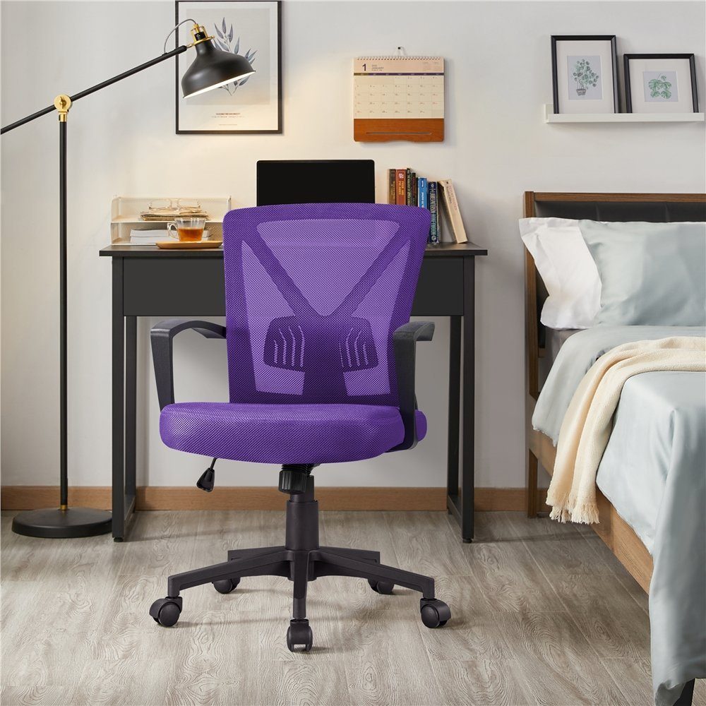 Yaheetech Schreibtischstuhl, Bürostuhl mit Wippfunktion höhenverstellbar lila