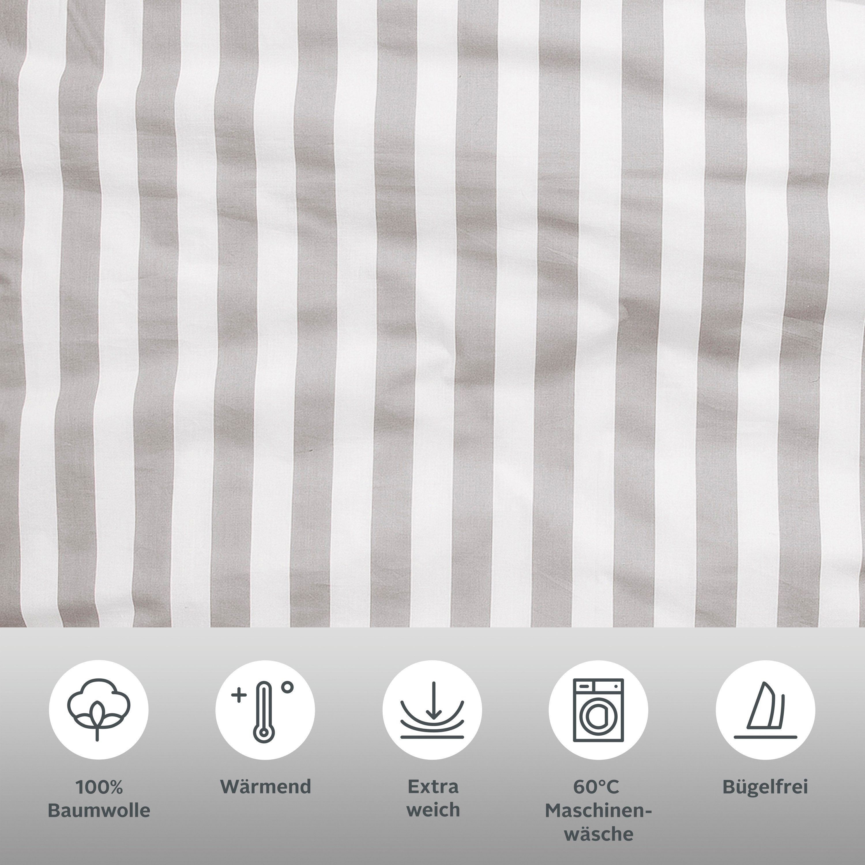 OTTO home Wendebettwäsche Greta in verschiedenen Qualitäten, Biber, 3 teilig, Bettwäsche mit Streifen, ab 135x200 cm, NEU: auch in Fleece Qualität – Bild 3 von 5