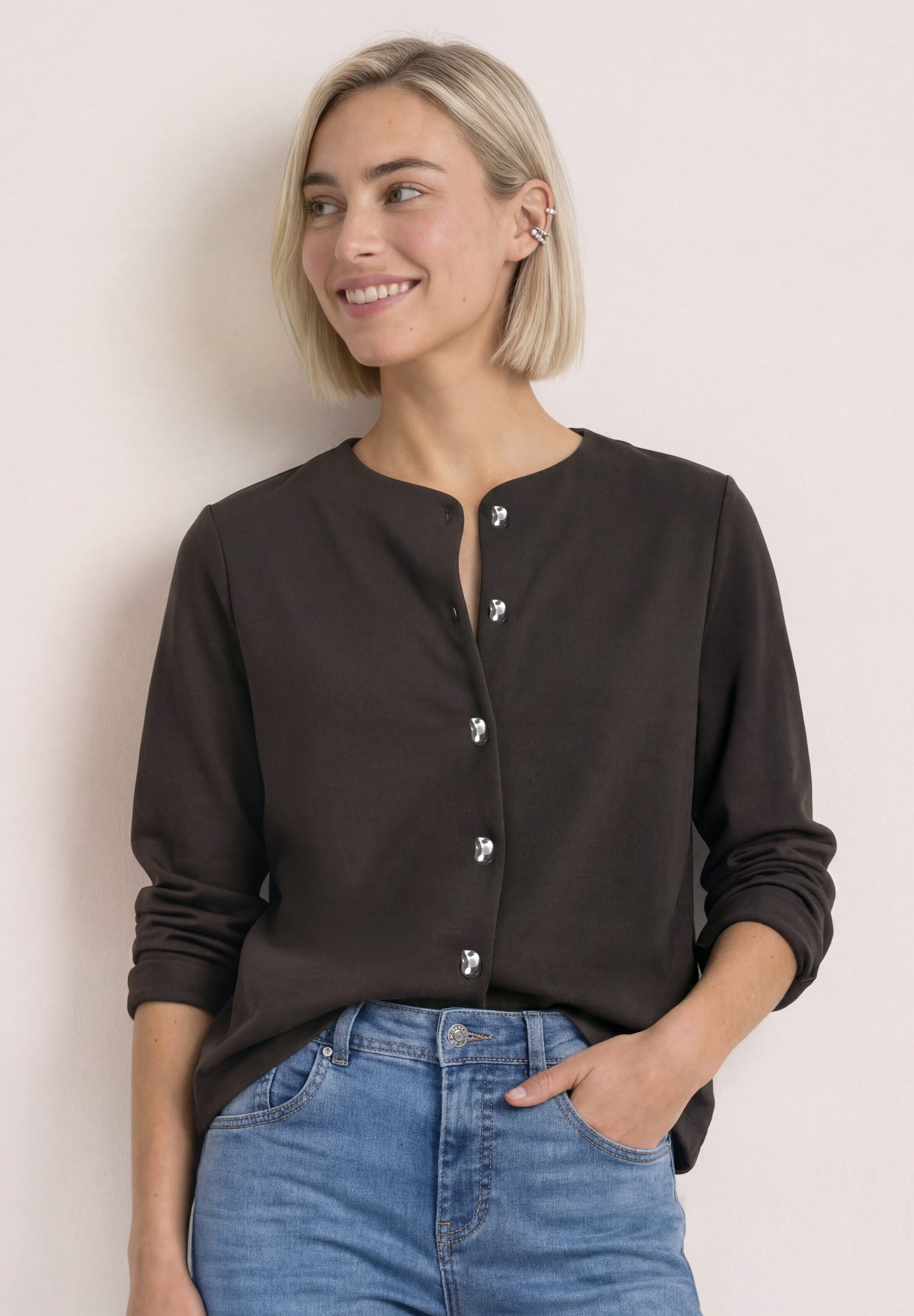 STREET ONE Shirtjacke Strick-Look Jacke / Cardigan / Dekorative Knöpfe