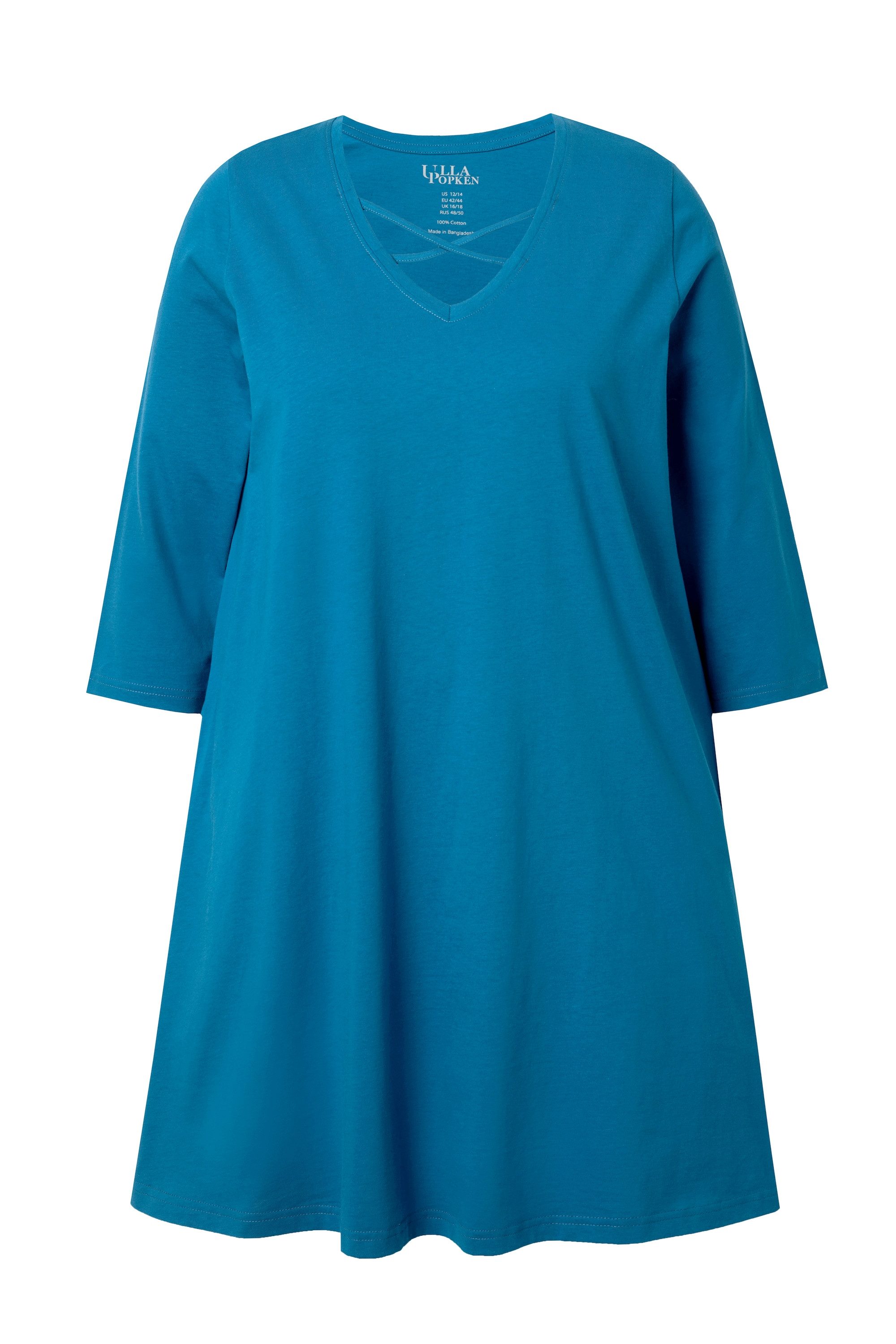 Ulla Popken Longshirt Longshirt Zierbänder A-Linie V-Ausschnitt 3/4-Arm günstig online kaufen