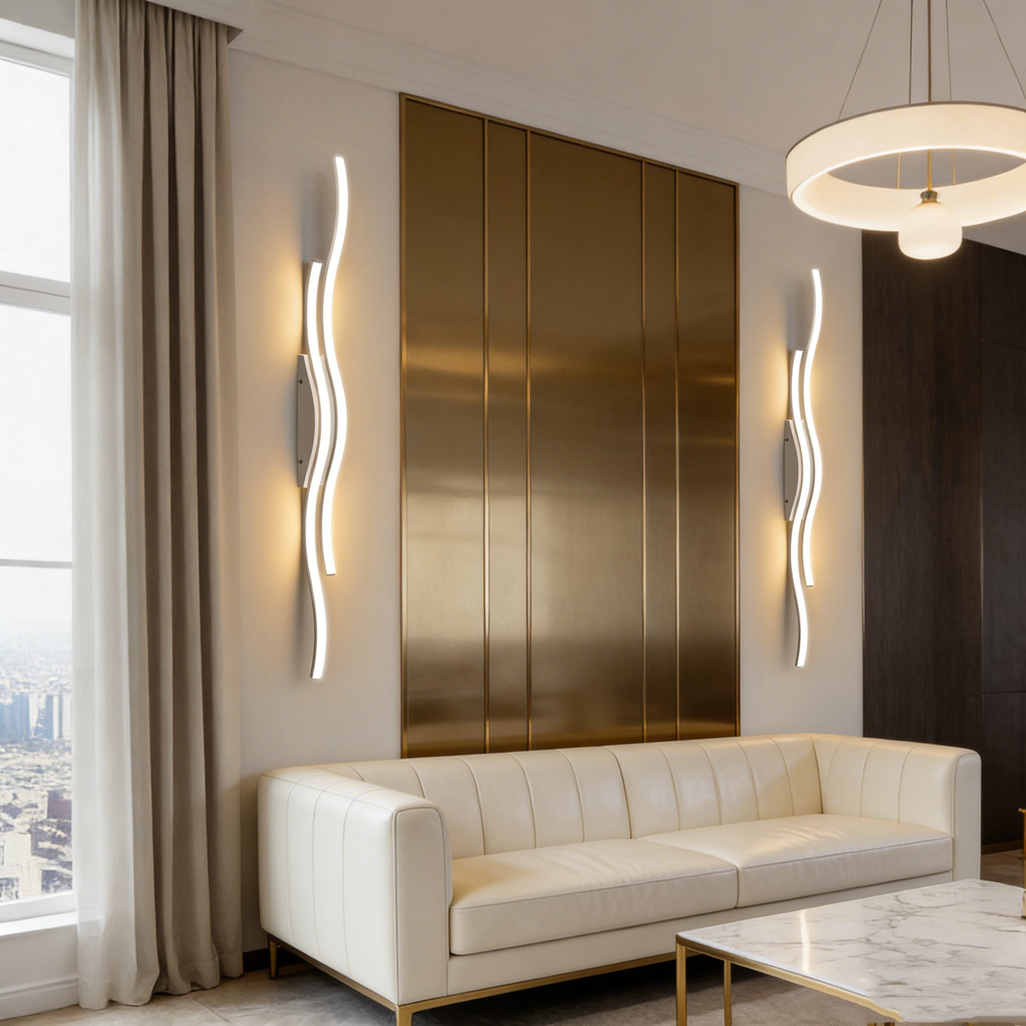 MUPOO LED Wandleuchte LED Wandleuchte Innen,Moderne Wandlampe für Schlafzimmer, LED fest integriert, Wave Line Wandbeleuchtung,Fernbedienung & Touch-Steuerung,Timer