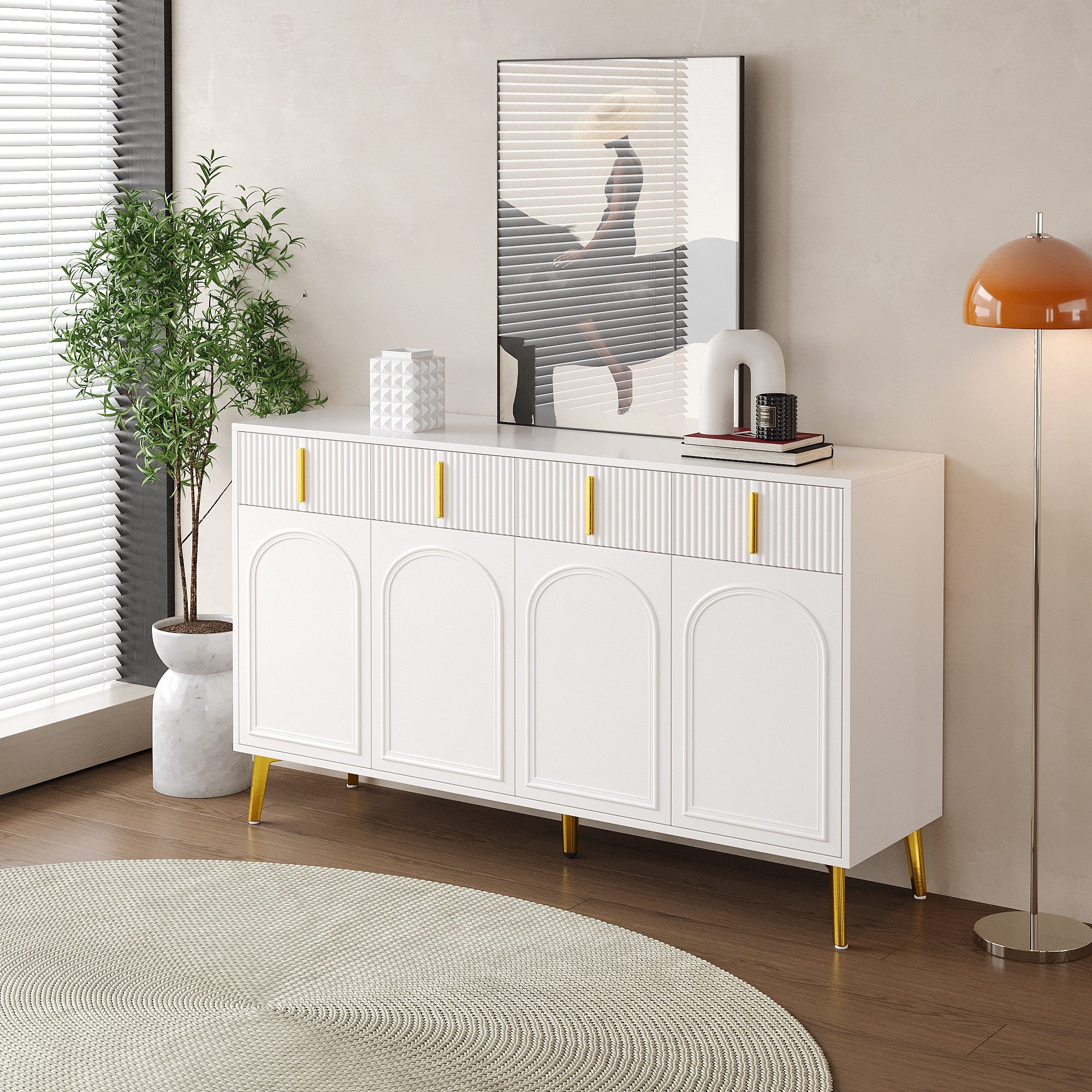 Sideboard mit Schubladen,Kommode Aufwahrungsschrank mit herausnehmbarem Laminat