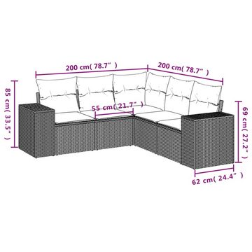 vidaXL Gartenlounge-Set 5-tlg. Garten-Sofagarnitur mit Kissen Grau Poly Rattan, (1-tlg)