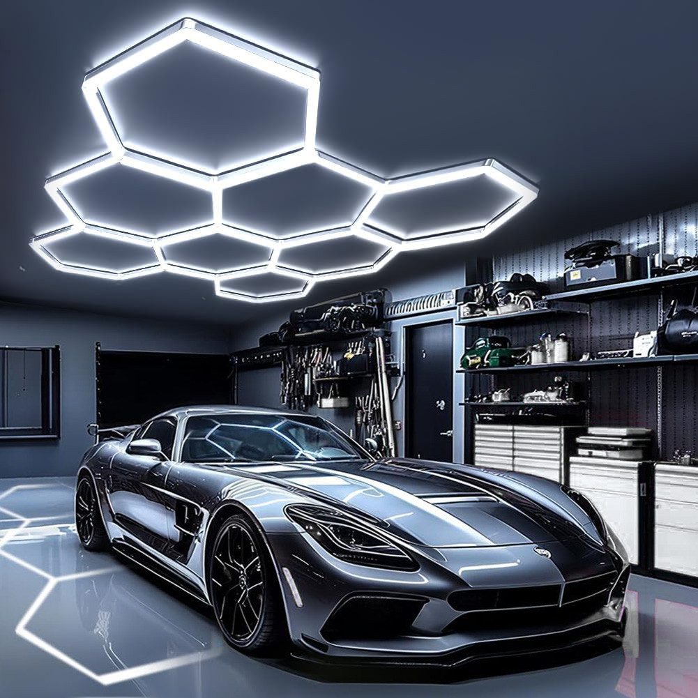 oyajia LED Dekolicht 8/10-Pack Hexagon LED Deckenleuchte Werkstatt Garage Waben Beleuchtung, 280W, LED fest integriert, ‎Kaltweiß, Sechseckige LED-Leuchte für Garage, Studio, Lager, Auto-Detailing-Shop