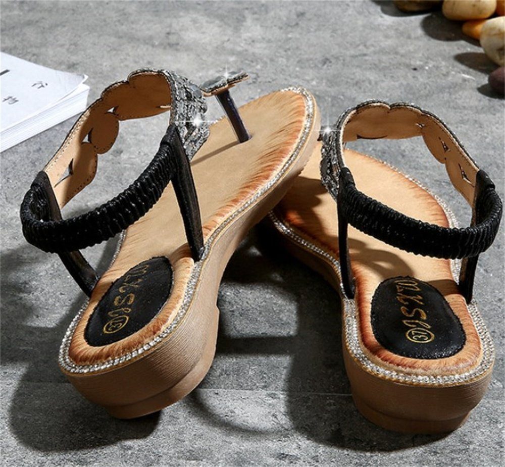 Dekorative Zehentrenner Sandale, Damen Sandale mit Verschönerte Strass- Steine Zehentrenner