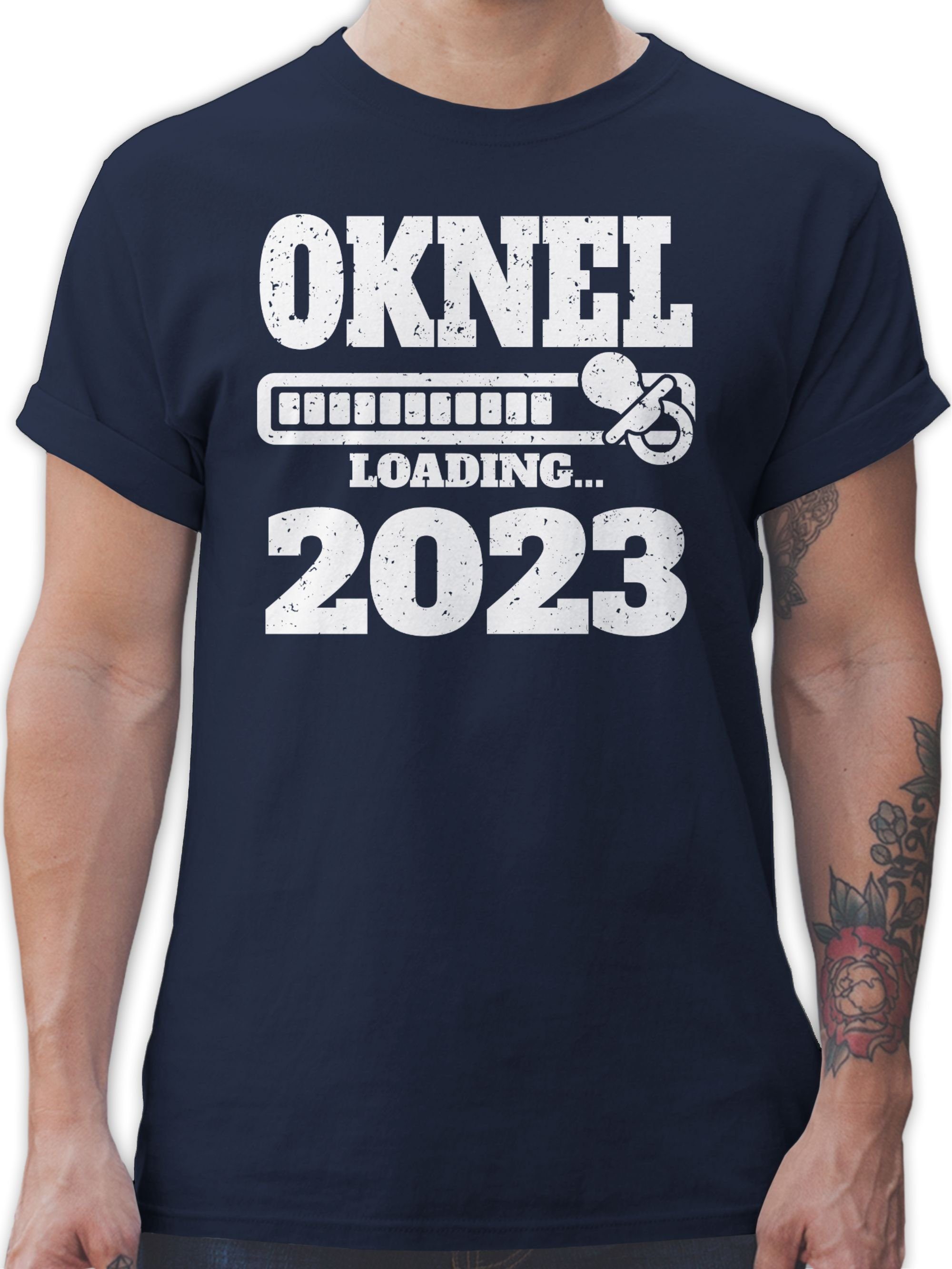 Shirtracer T-Shirt Onkel loading 2023 mit Schnuller Bruder und Onkel Geschenk 3 Navy Blau