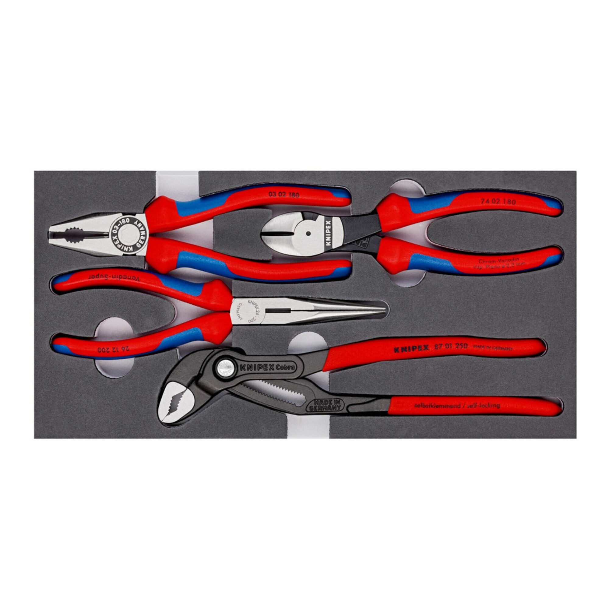 Knipex Zangenset KNIPEX 00 20 01 V15 Zangen-Set in Schaumstoffeinlage 4-teilig