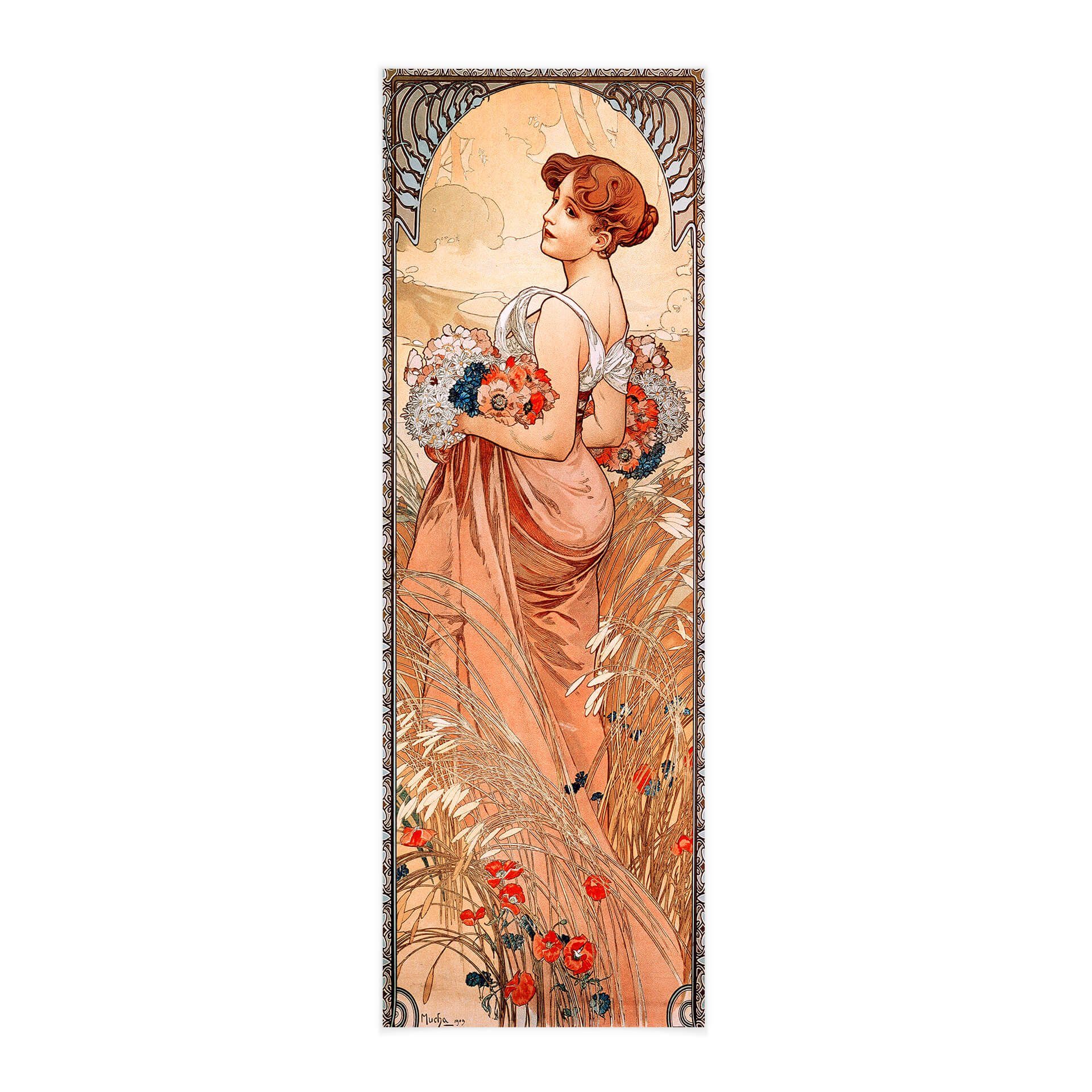 K&L Wall Art Leinwandbild Vintage Stoffbild Poster Mucha Sommer 1900 Wand-Teppich Deko, Jugendstil Kunstdruck Banner ohne Zubehör