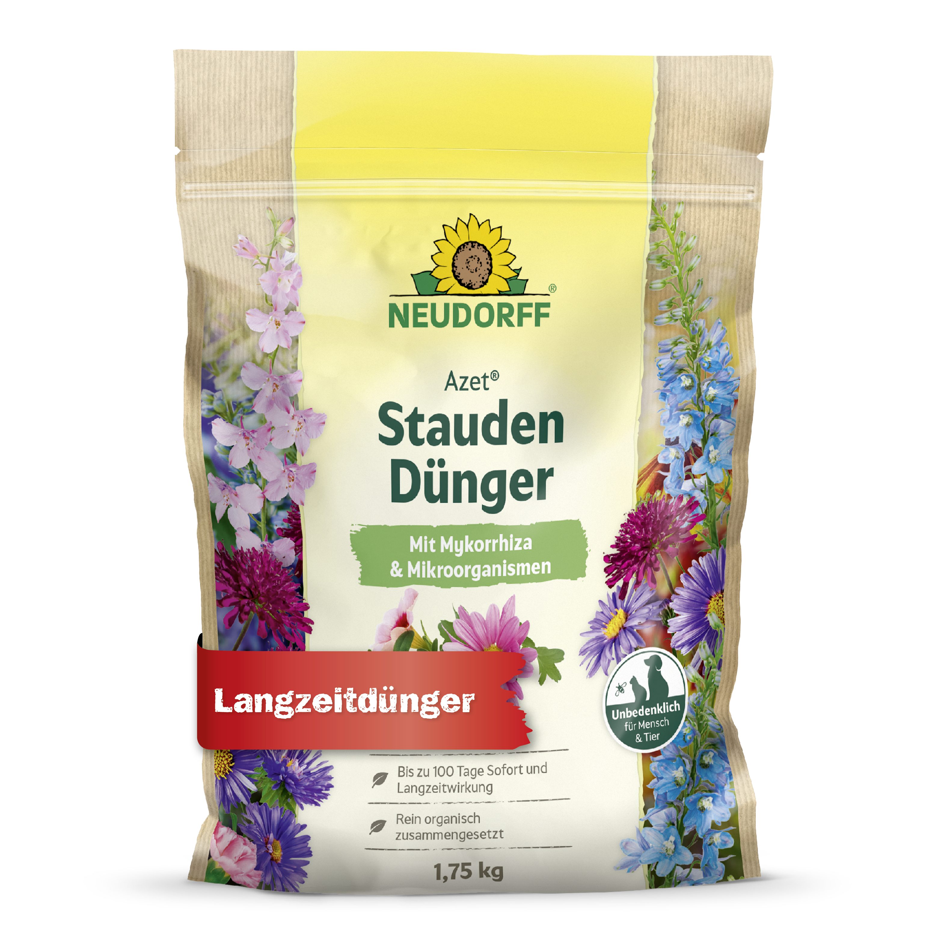 Neudorff Blumendünger Azet StaudenDünger 1,75 kg, organischer Langzeitdünger mit Sofort- & Langzeitwirkung, aus natürlichen Rohstoffen