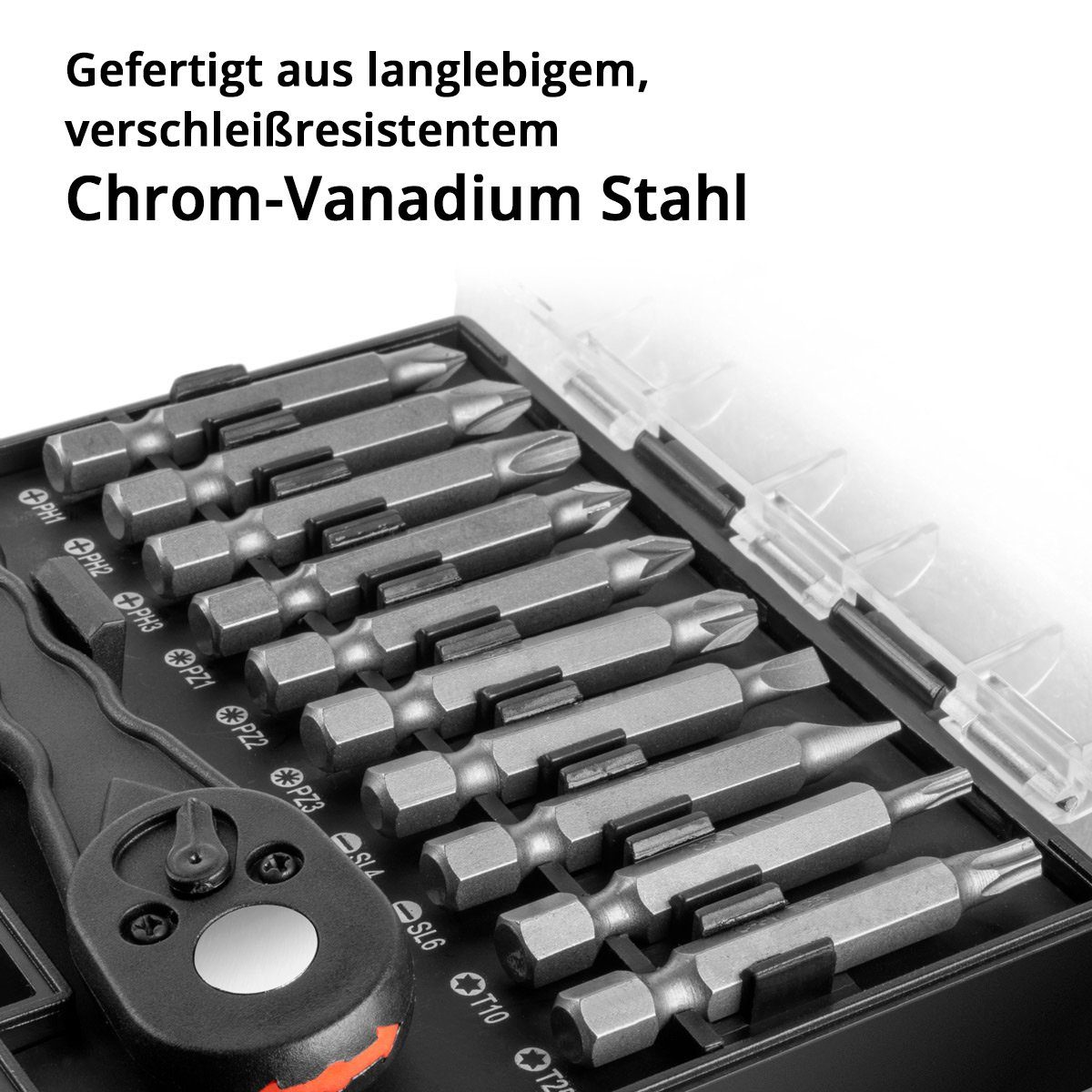 Bitsatz Chrom-Vanadium, Schraubendreherset Schraubendreher Steckschlüsselsatz, und aus 42-St. 41-teiliges 41-teiliges Set, und Bit- Steckschlüsselset STAHLWERK