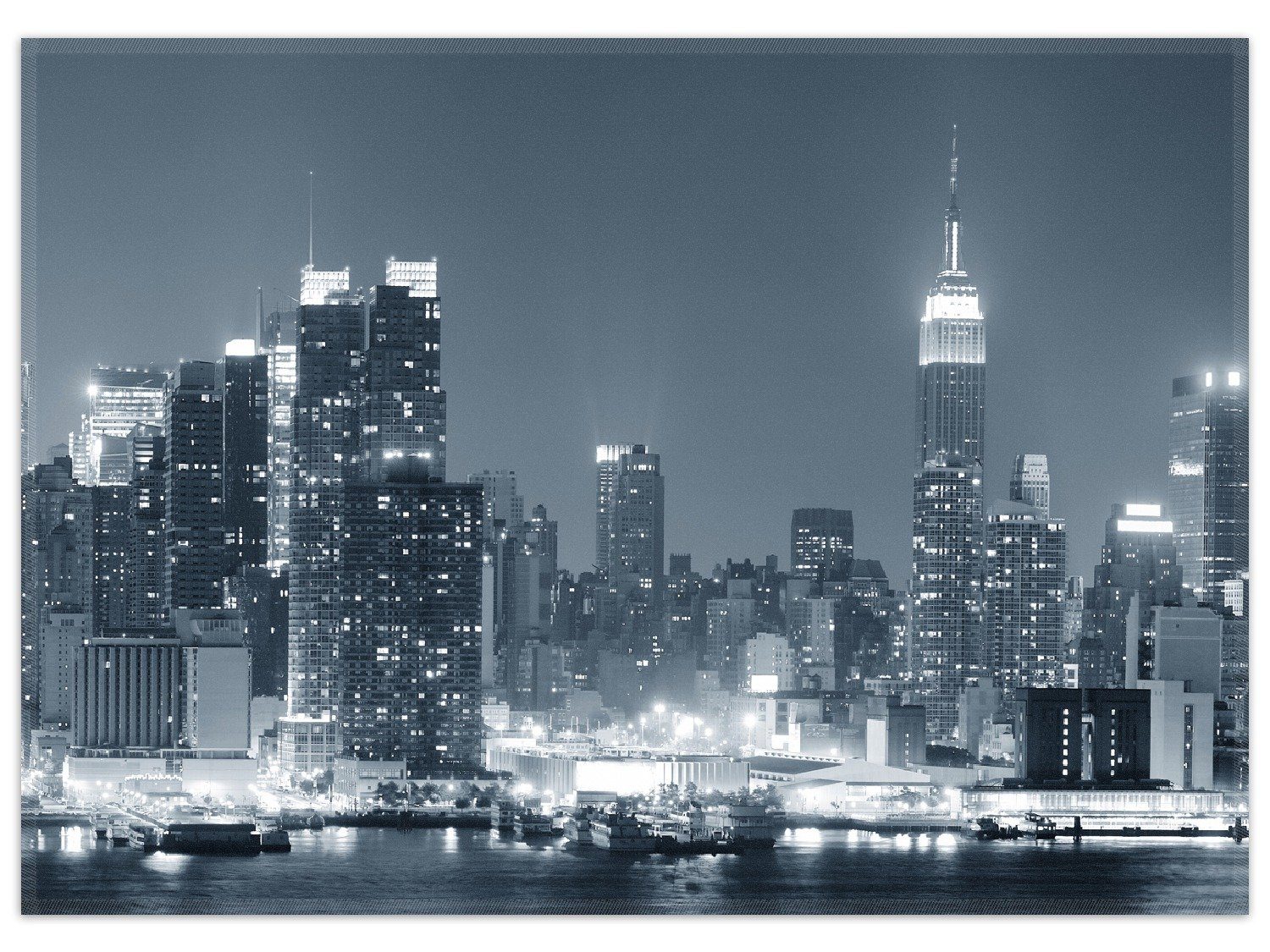 Wallario Teppich New York Skyline - Schwarz Weiß Blau, rechteckig, rutschfest