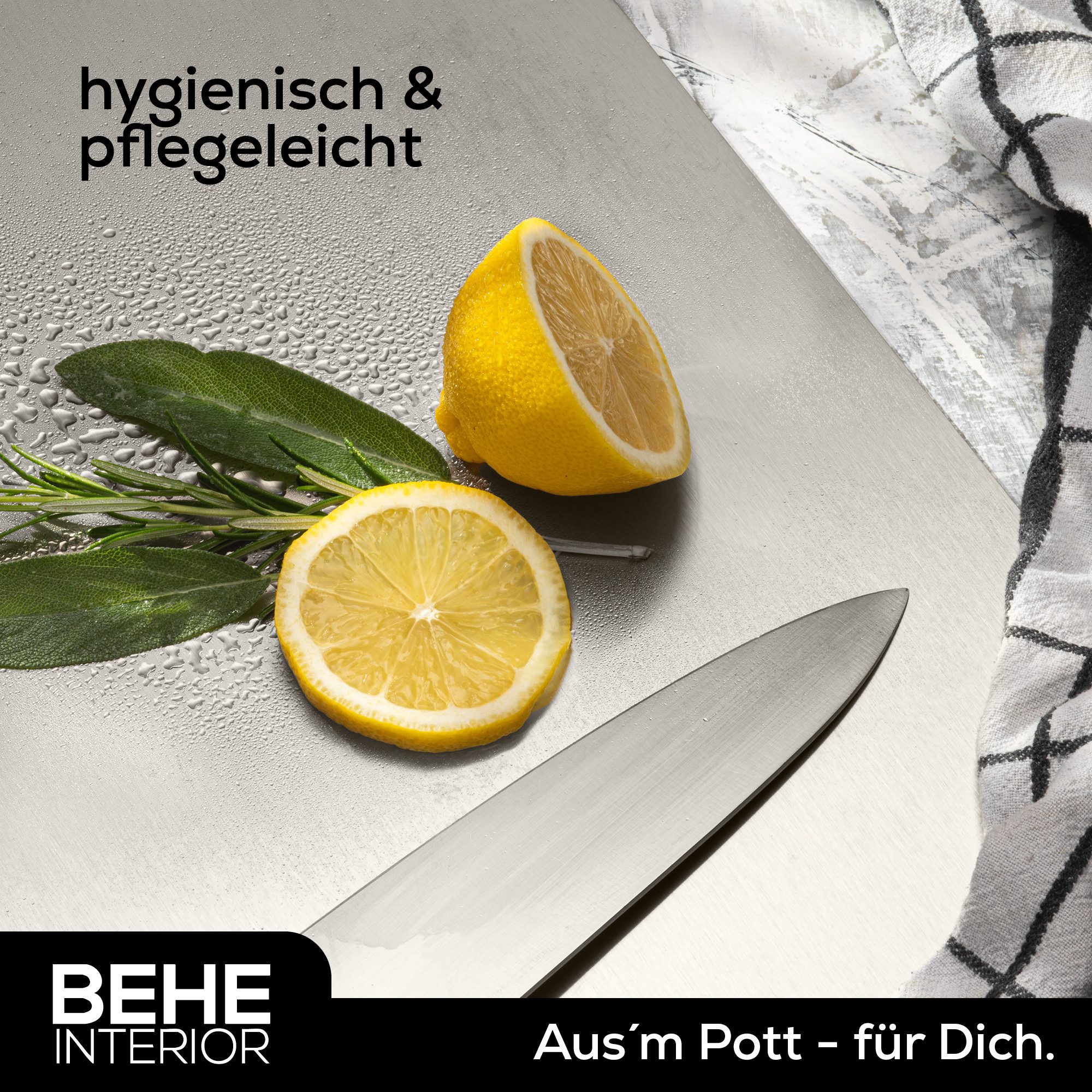 BEHE Interior Schneidebrett Edelstahl Schneidebrett Set - Rutschfest, hygienisches Frühstücksbrett, mit Griff, (1-St), Rutschfeste, selbstklebende Gummigleiter schützen Arbeitsfläche