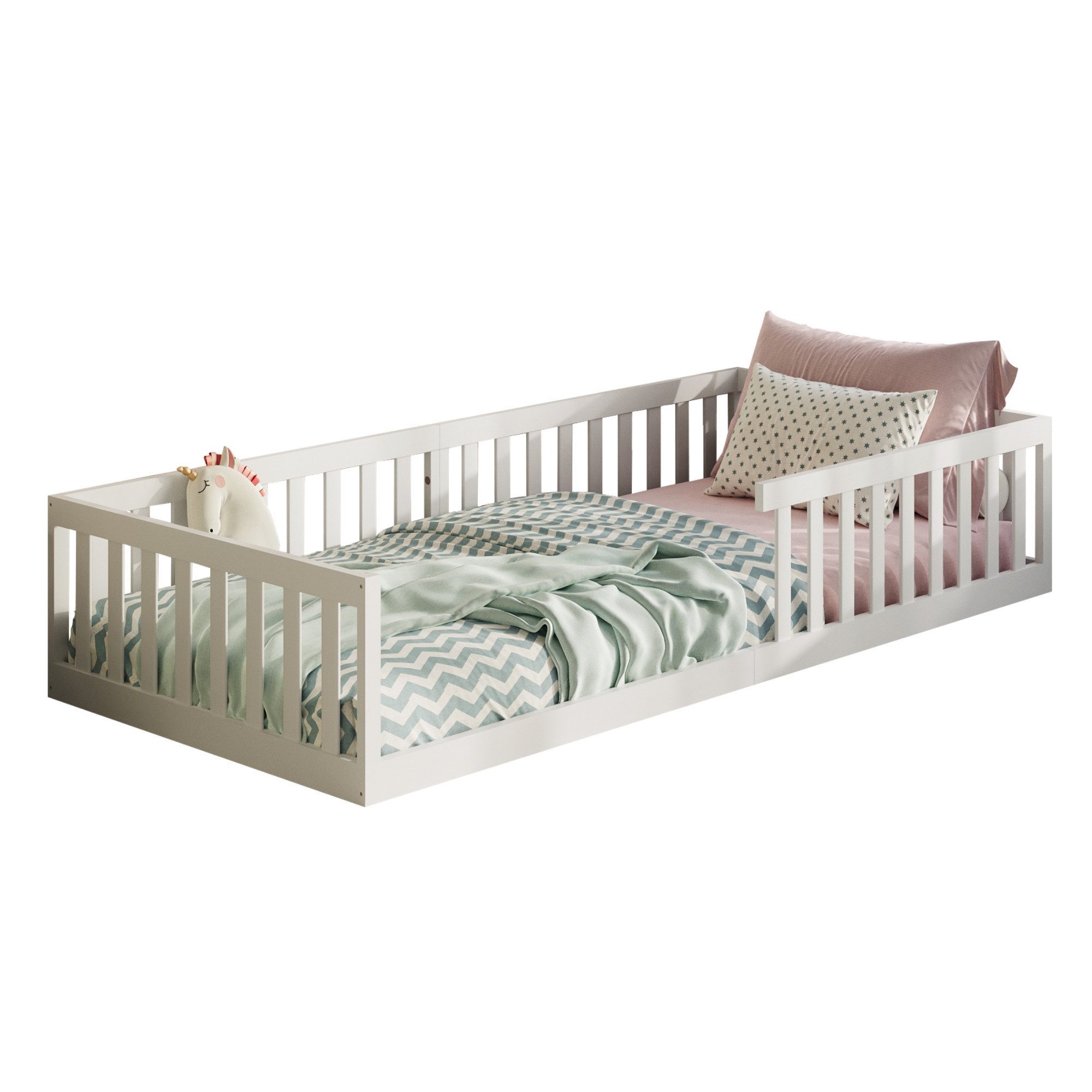 Kids Collective Kinderbett Bodenbett Bett mit Rausfallschutz & Lattenrost M günstig online kaufen