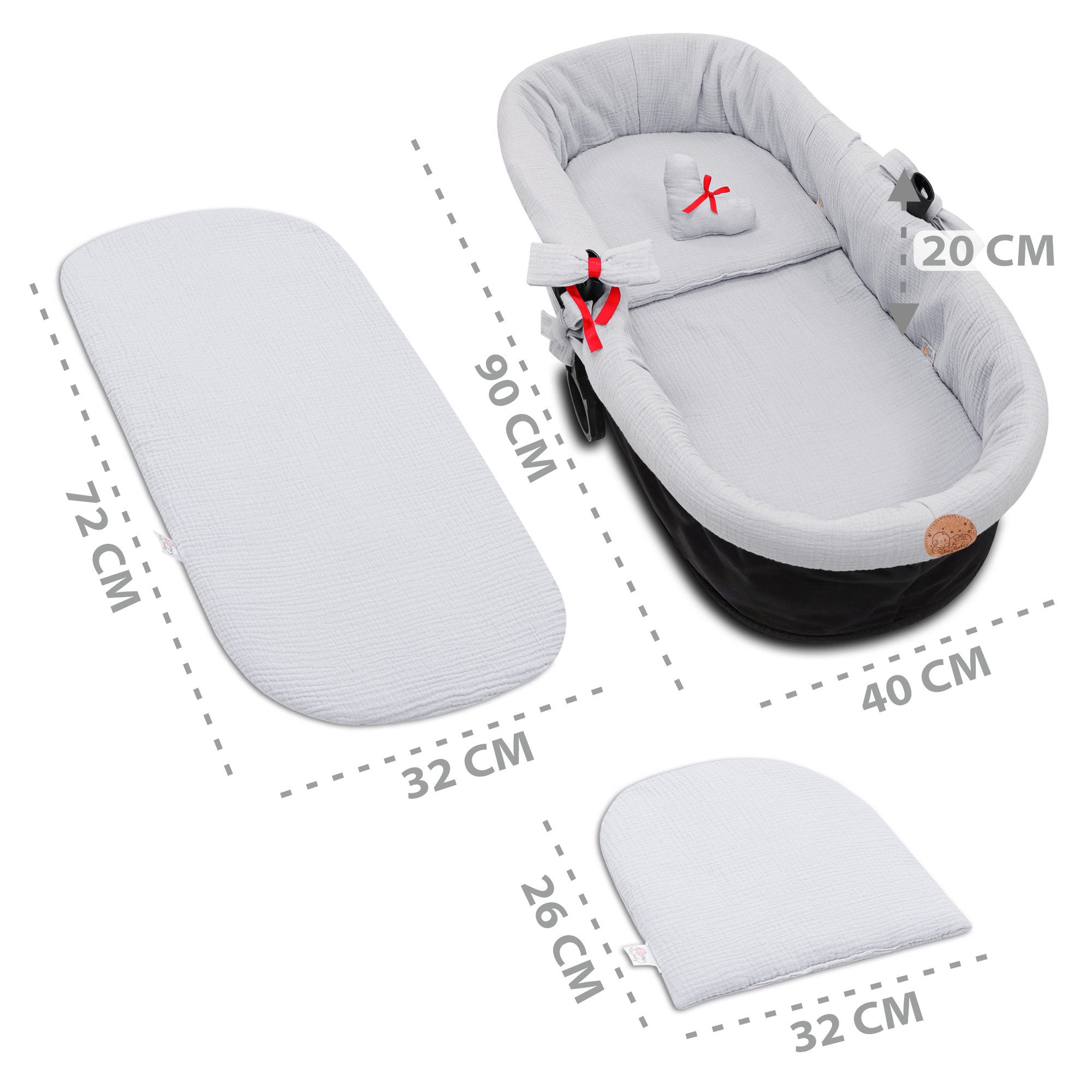 Totsy Baby Kinderwagen-Bezug Stubenwagen Umrandung Musselin Nestchen Set 3tlg Kissen Einlage Baby