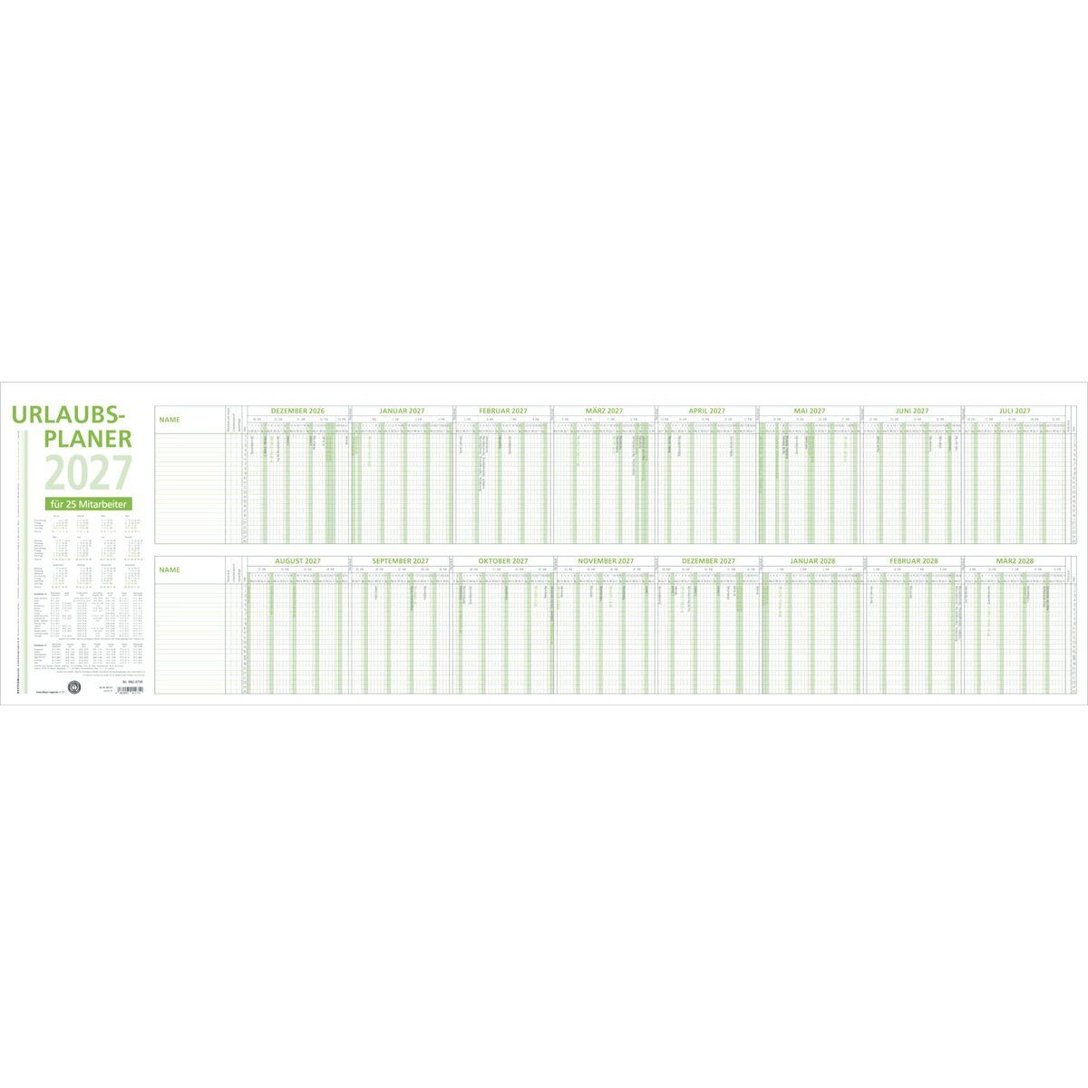 ZETTLER Jahresplaner Urlaubsplaner 992 Recycling 100x29,7cm 16 Monate 2027