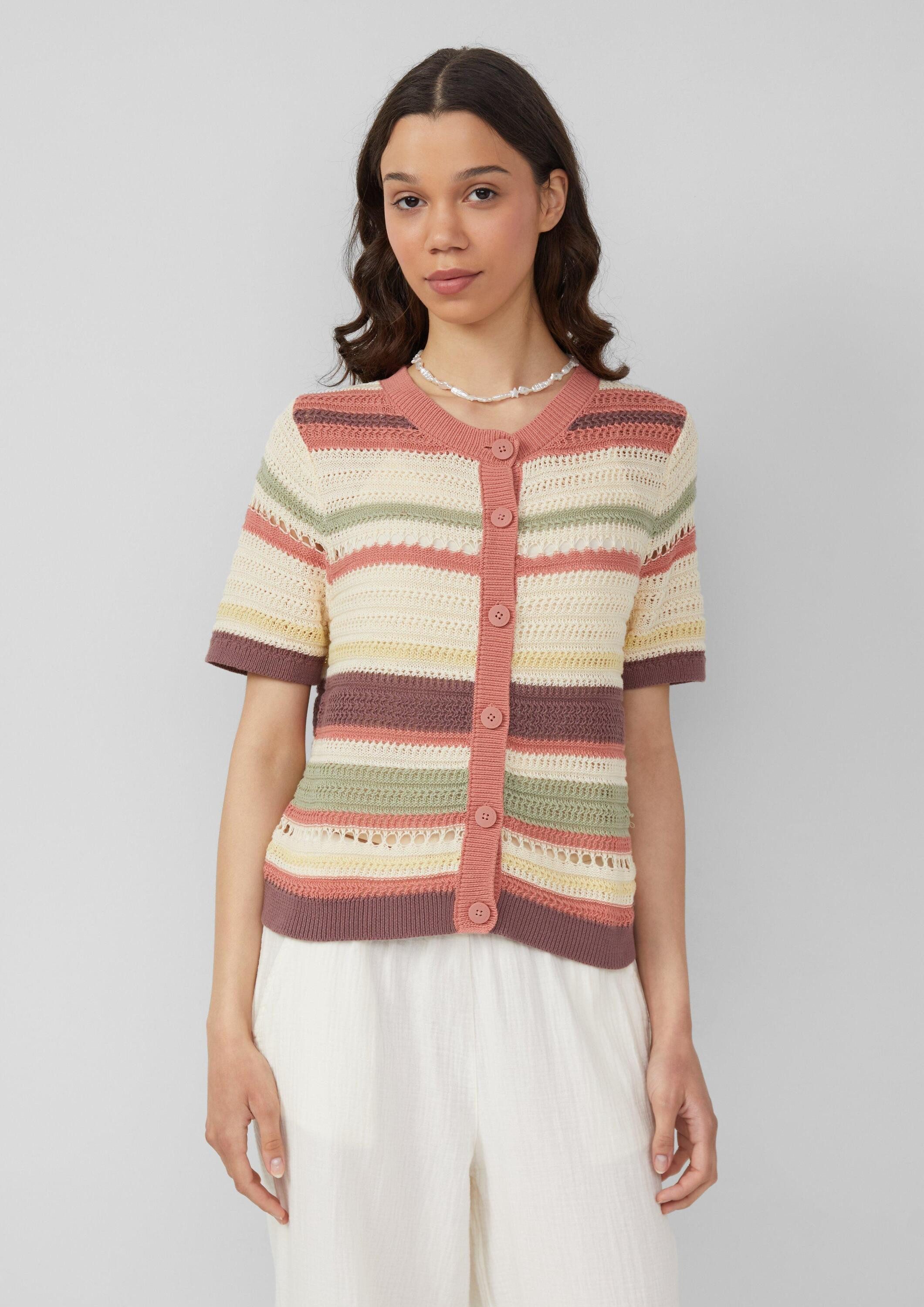 QS Cardigan Strickjacke Kurzarm-Cardigan in Häkeloptik günstig online kaufen