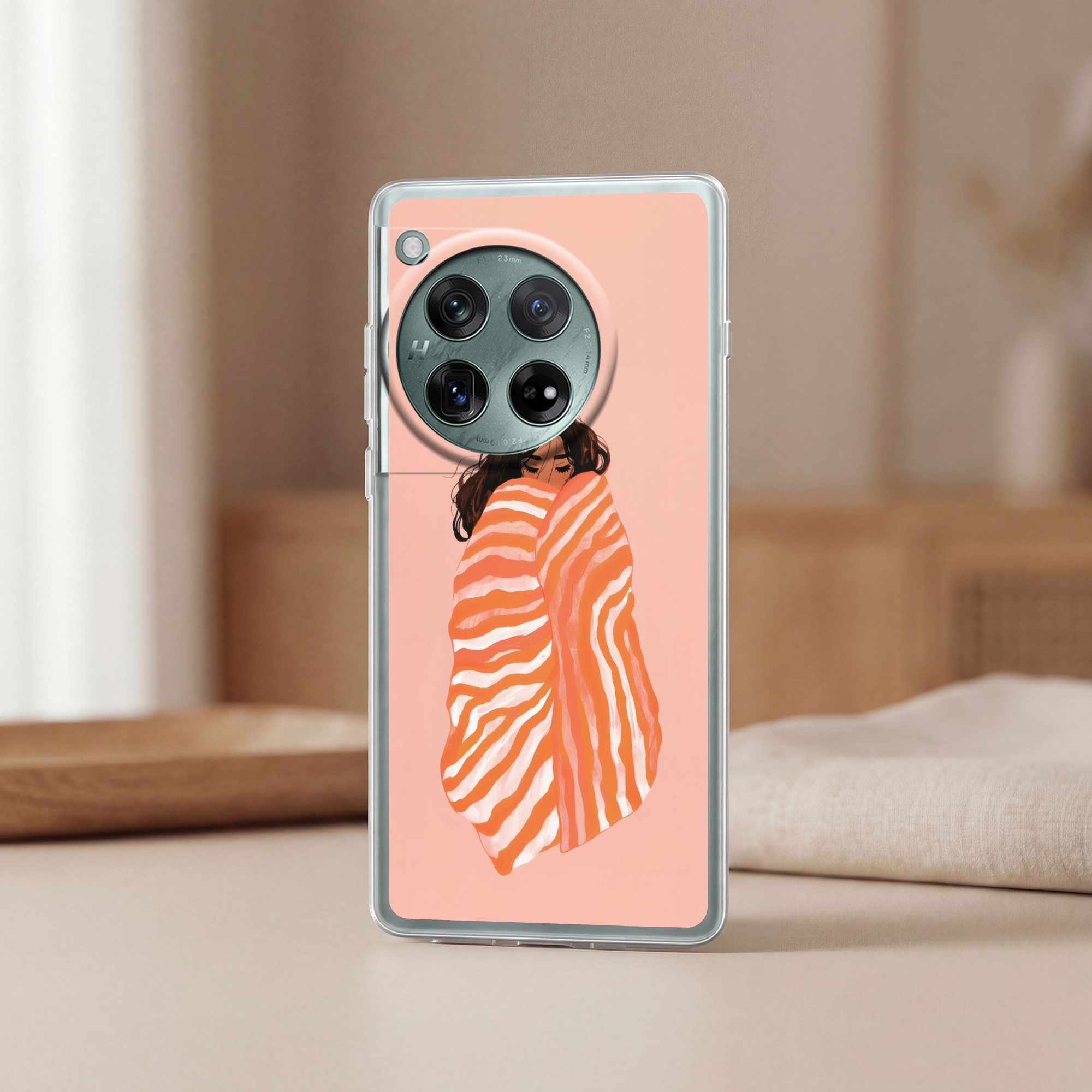 MuchoWow Handyhülle für OnePlus 12 Mädchen - Decke - Gestreift - Orange, Handy Case, Silikon, Bumper Case Dünn
