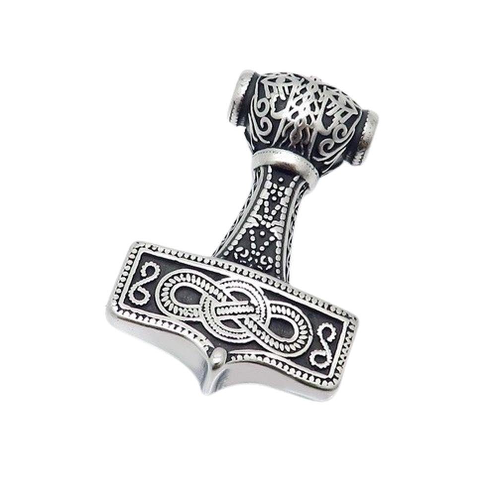 BUNGSA Dog Tag Anhänger Anhänger Thors Hammer massiv Silber aus Edelstahl (1-tlg., inkl. Schmuckbeutel aus Organza), Pendant Halsketten