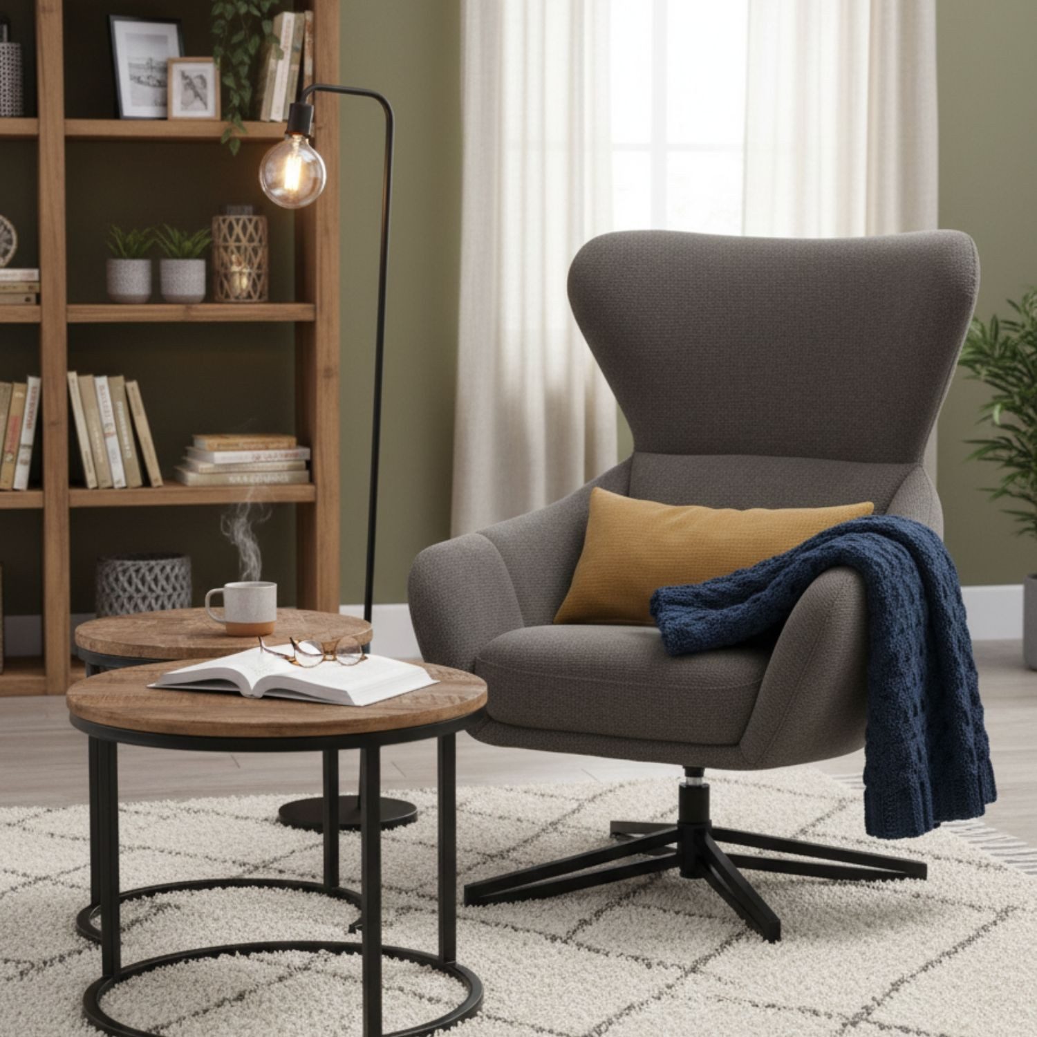 bene living Loungeset Möbelset Couchtisch Fermo und Ohrensessel Marconia dunkelgrau, (1-tlg), durchgehende Arm- und Rückenlehne - stabiles Metall-Gestell