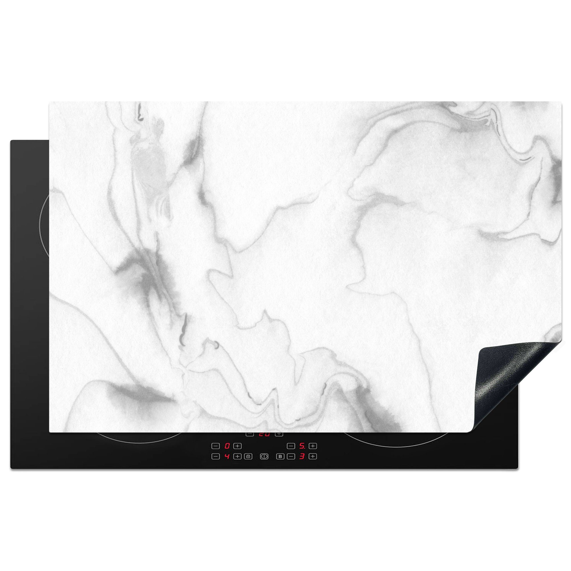 MuchoWow Herdblende-/Abdeckplatte Marmor - Grau - Weiß - Abstrakt - Marmoroptik, Vinyl, (1 tlg), 81x52 cm, Induktionskochfeld Schutz für die küche, Ceranfeldabdeckung