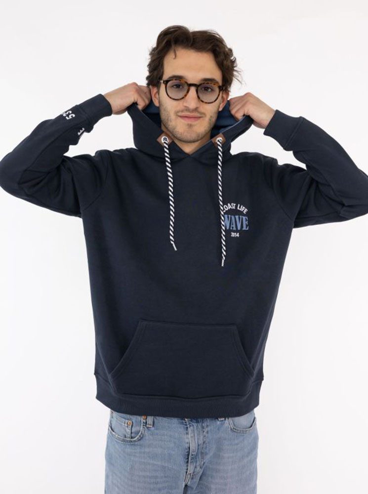 Zwillingsherz Hoodie "Coast Life Wave" Kapuze, Kordelzug, Fronttasche, Stickerei