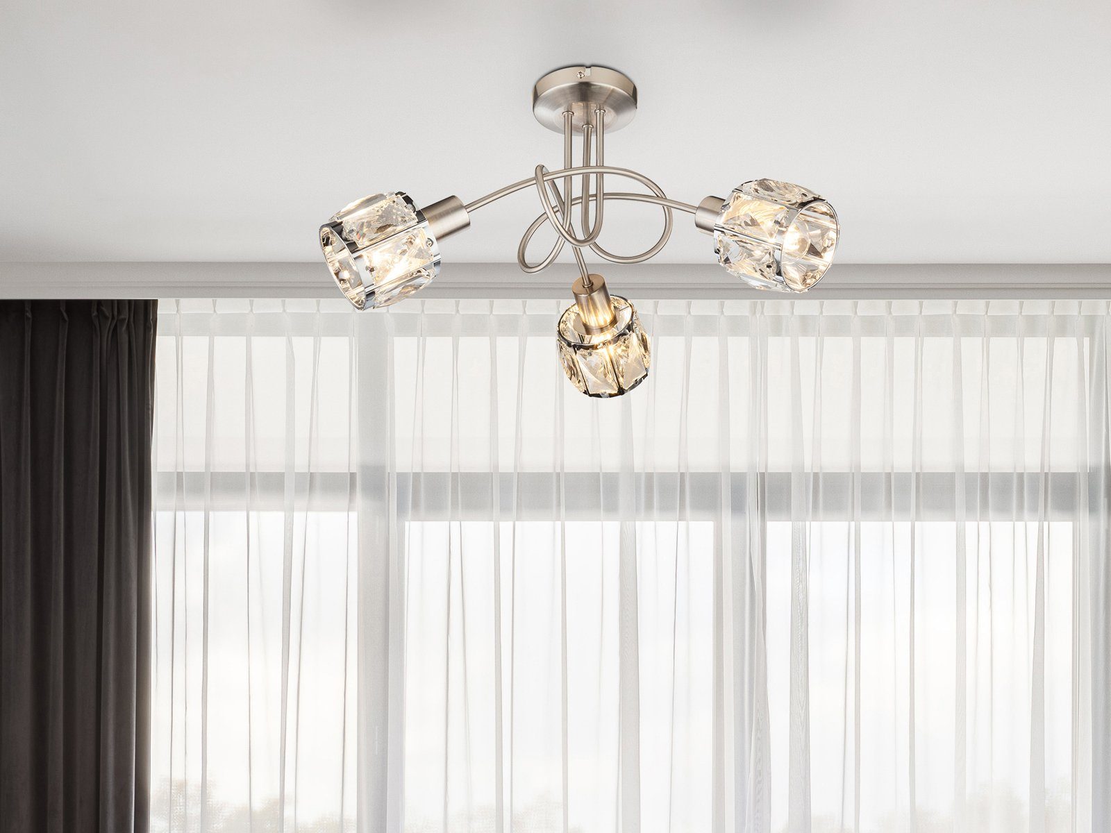 GLOBO LIGHTING LED Deckenleuchte, Dimmfunktion, LED wechselbar, warmweiß, ausgefallene mit Kristall Lampen-schirm mehrflammig Treppenhaus Ø 38cm