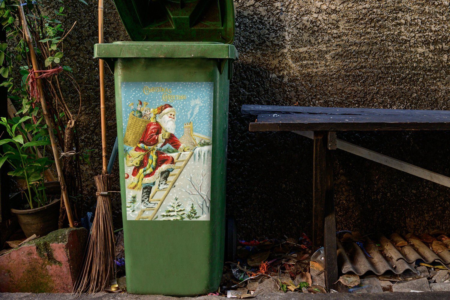 MuchoWow Wandsticker Weihnachtsmann (1 Mülleimer-aufkleber, Geschenke - Schnee - Sticker, Container, Abfalbehälter St), Mülltonne