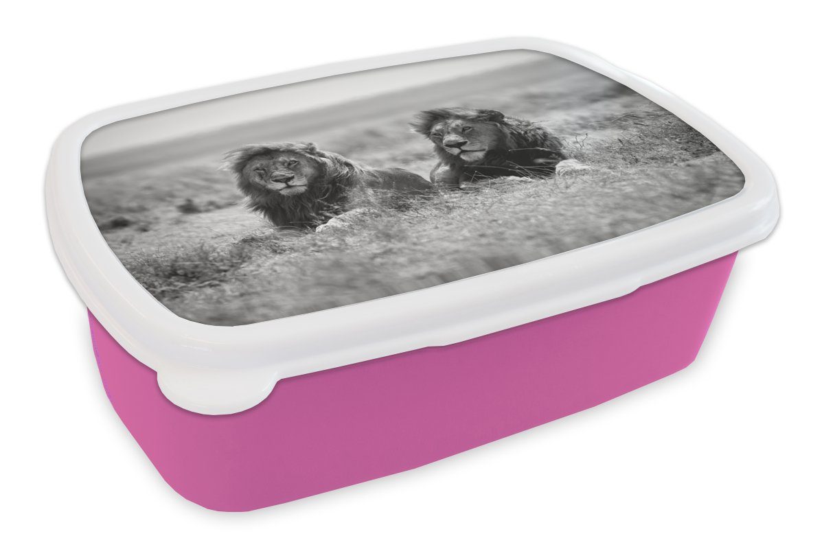 (2-tlg), MuchoWow weiß, Lunchbox Savanne Kunststoff Brotbox Erwachsene, und Tiere für rosa Schwarz - Kunststoff, Löwen Kinder, Snackbox, - Mädchen, Brotdose -