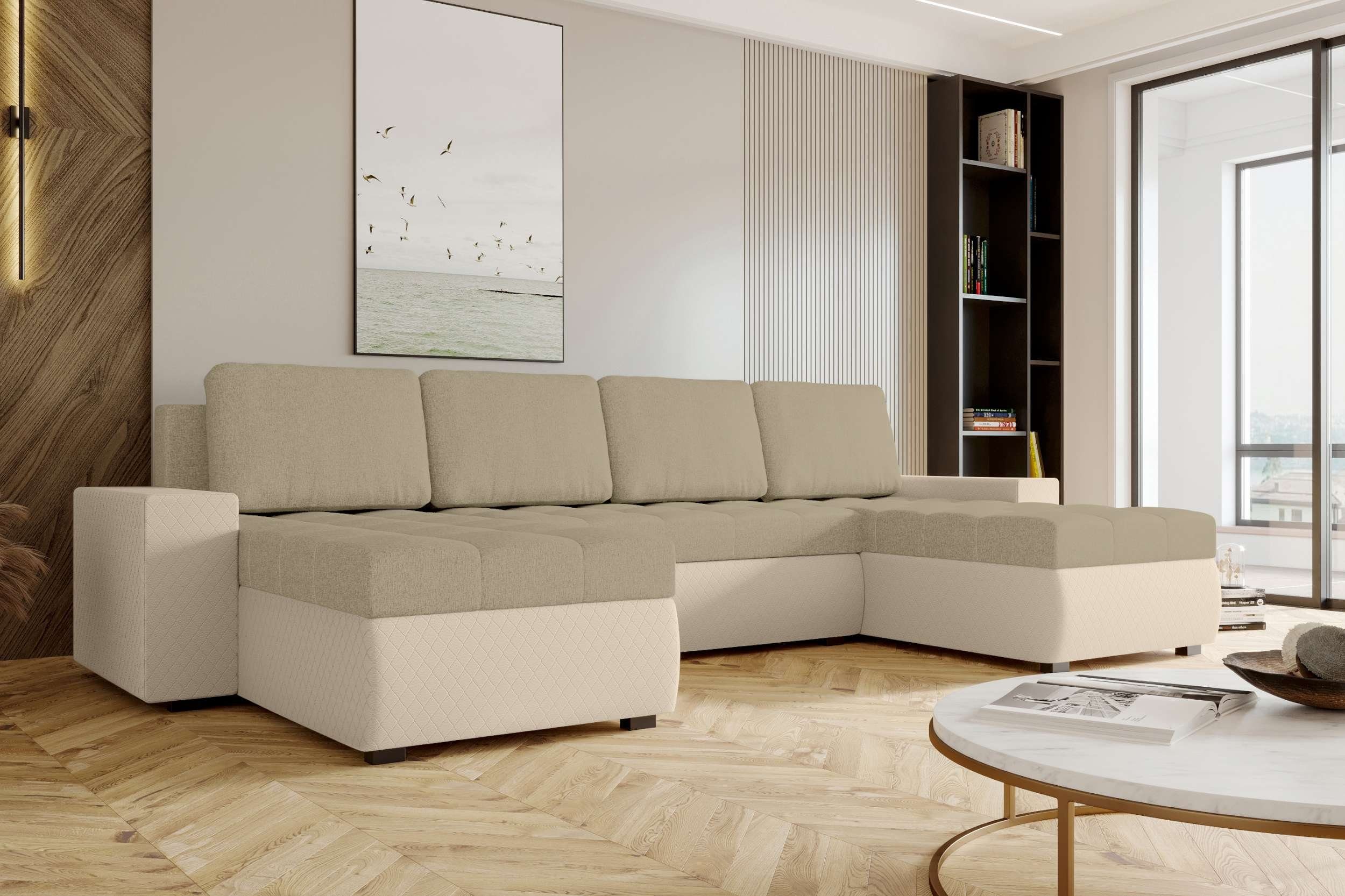 Bettkasten, Amelia, Sofa, Eckcouch, Stylefy Modern mit Wohnlandschaft Design Bettfunktion, U-Form, mit Sitzkomfort,