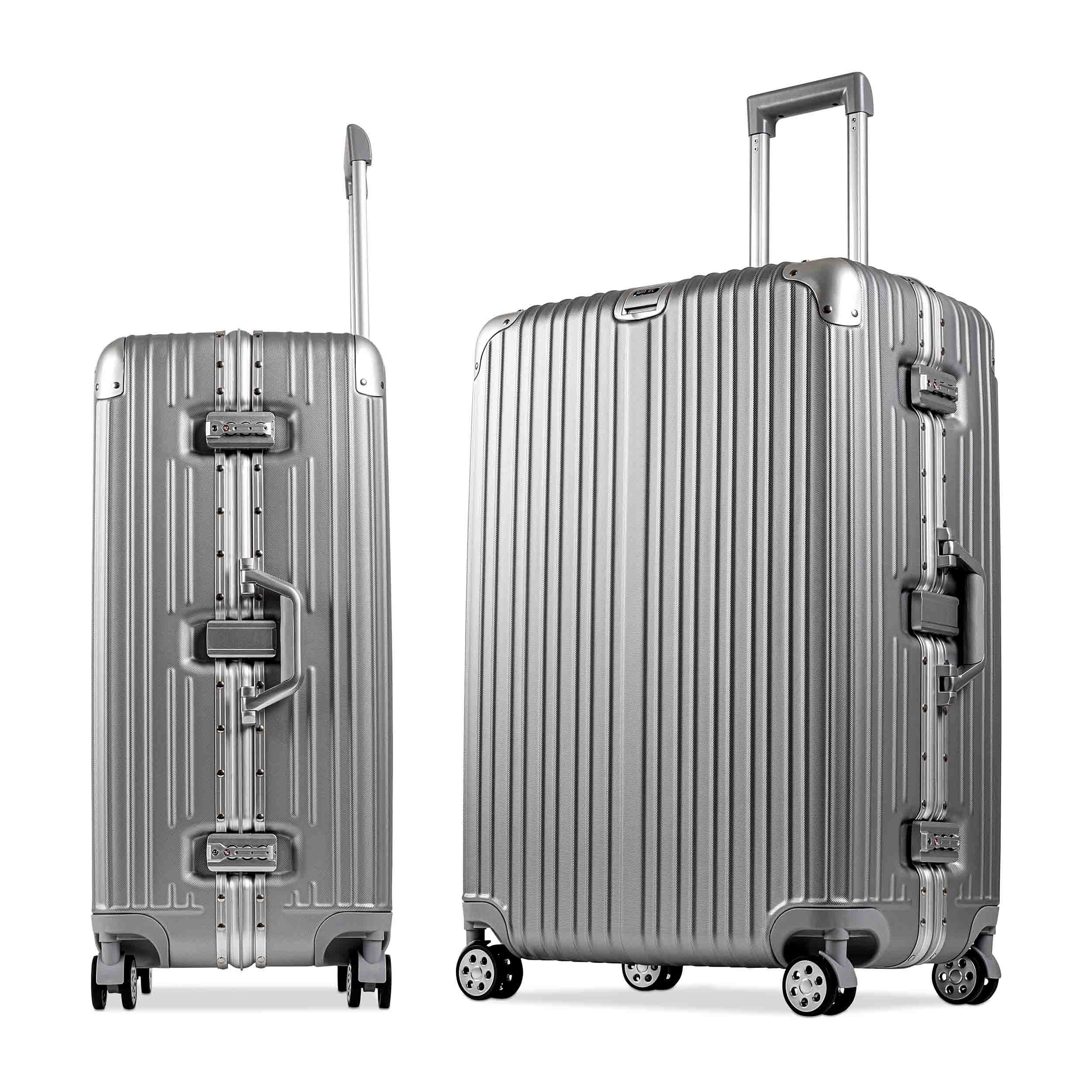 WINLIFE Koffer Größe XL Reisekoffer Alu-Rahmen mit ABS & TSA  Nummern-Schloss 77cm, Robustheit/Gepäck/große Koffer Farbe-Silber