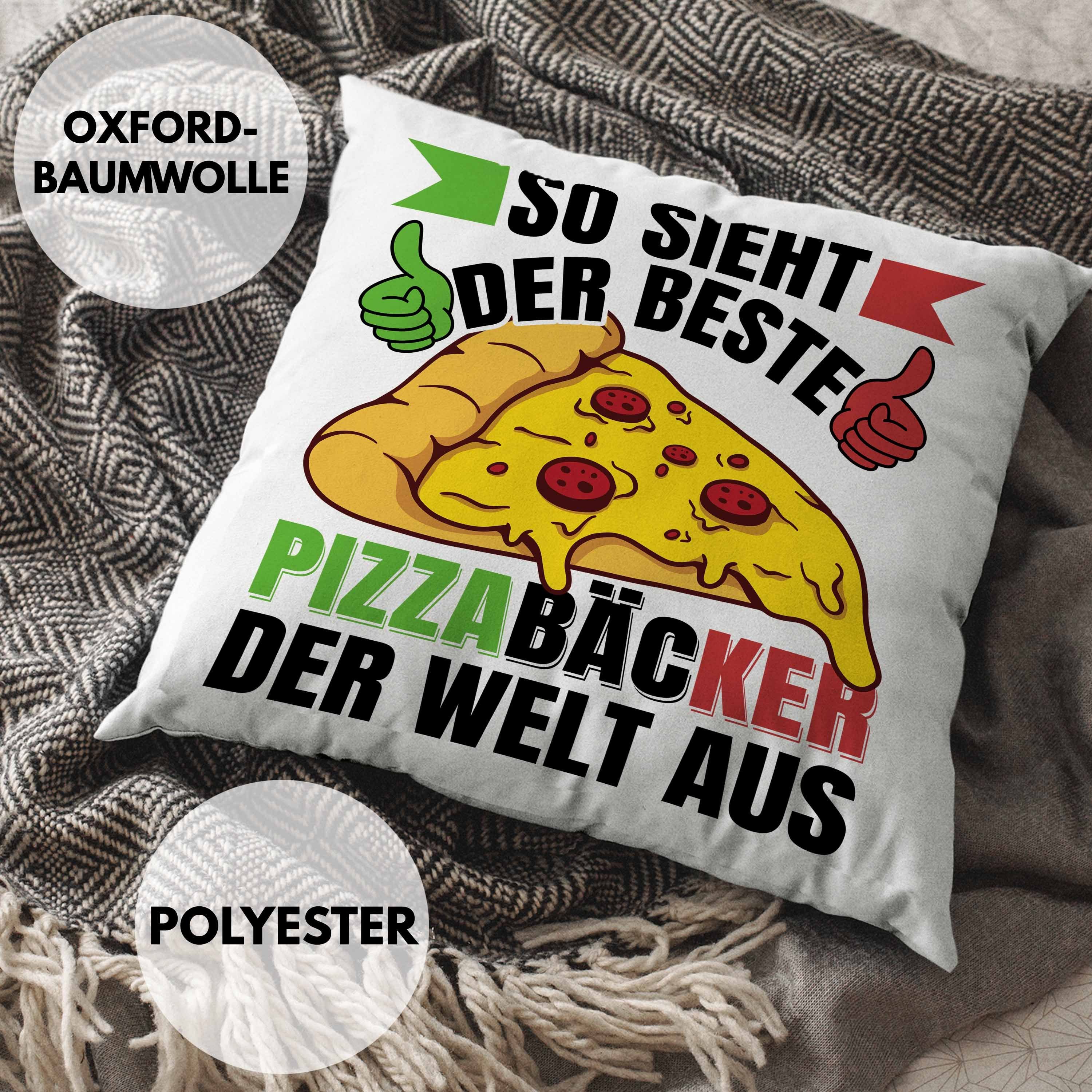 Trendation Füllung Pizza-Bäcker 40x40 Grau Geschenkidee Dekokissen Spruch Trendation - Lustiger Geschenk Kissen Dekokissen Pizzabäcker mit