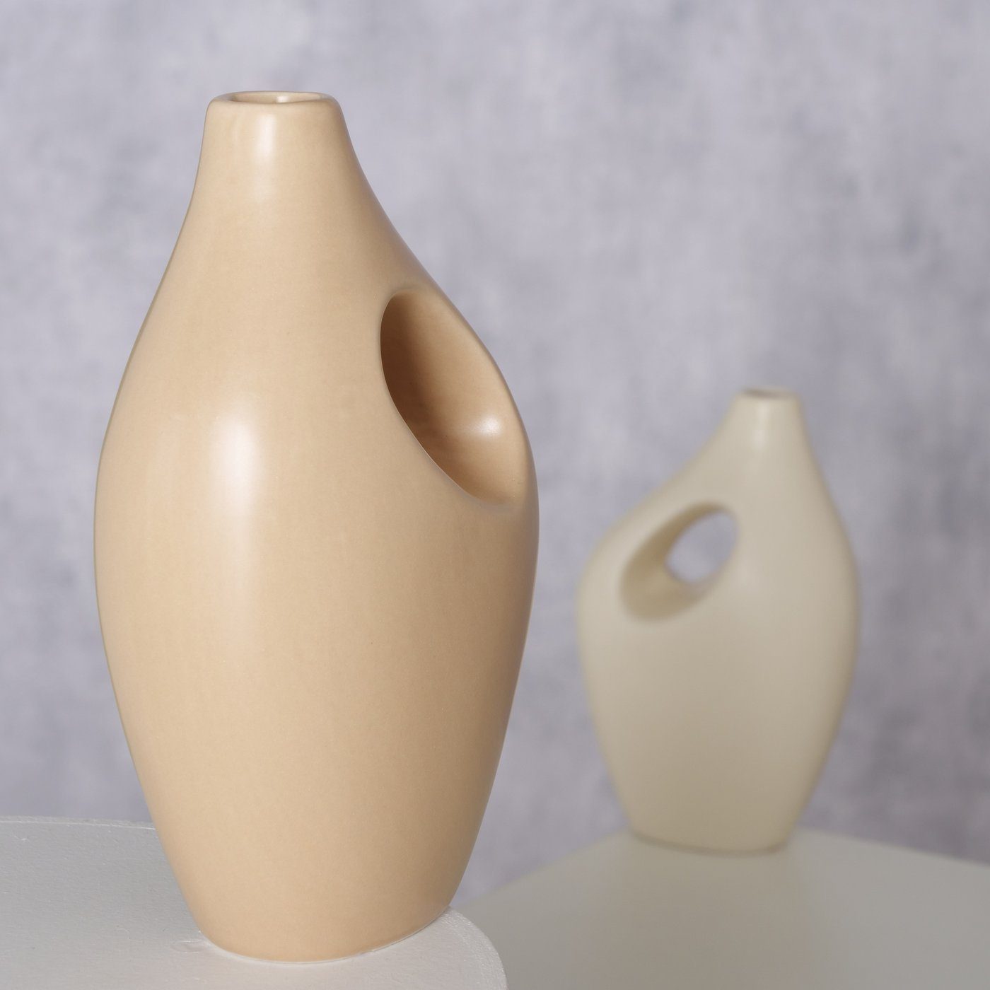 BOLTZE Dekovase 2er Set "Boho" aus Keramik in beige/weiß H15cm, Vase